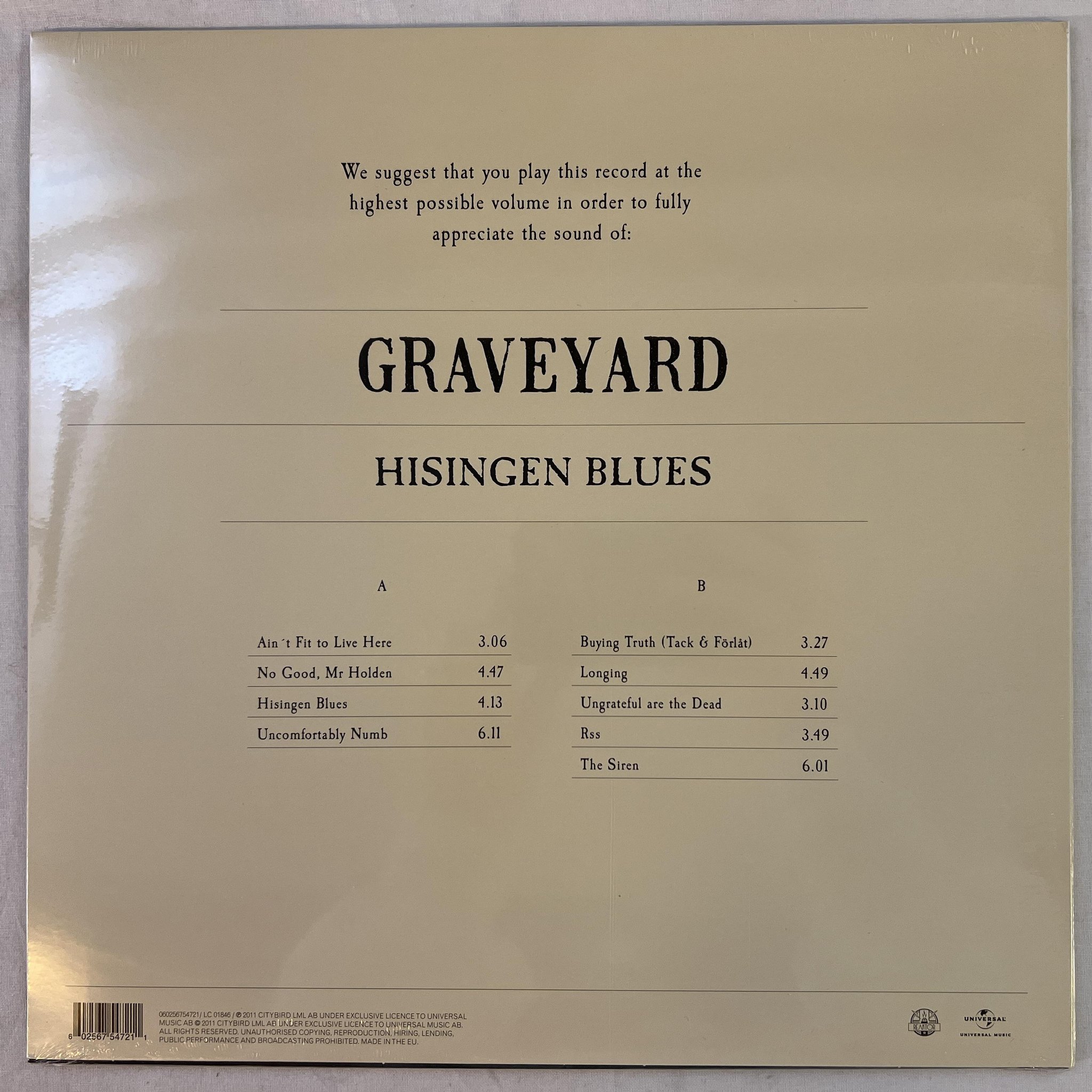 Omslagsbild för skivan GRAVEYARD Hisingen Blues LP 2018 Swe UNIVERSAL MUSIC *** still sealed ***