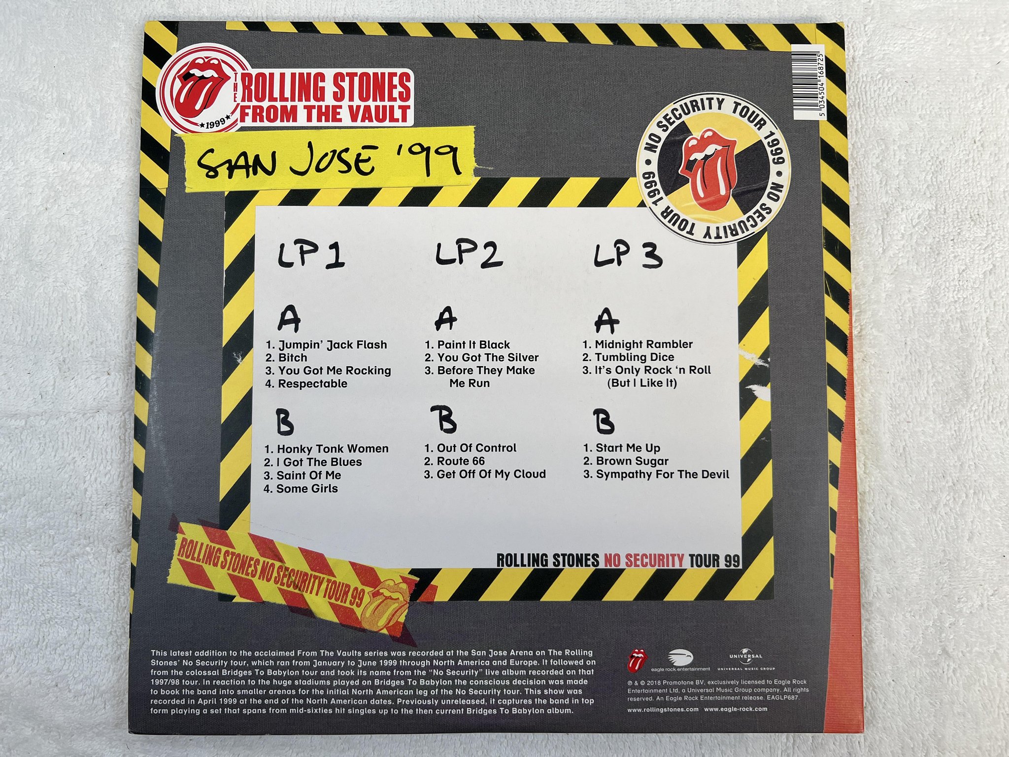 Omslagsbild för skivan ROLLING STONES No Security. San Jose '99 3xLP 2018 EU UNIVERSAL EAGLP687