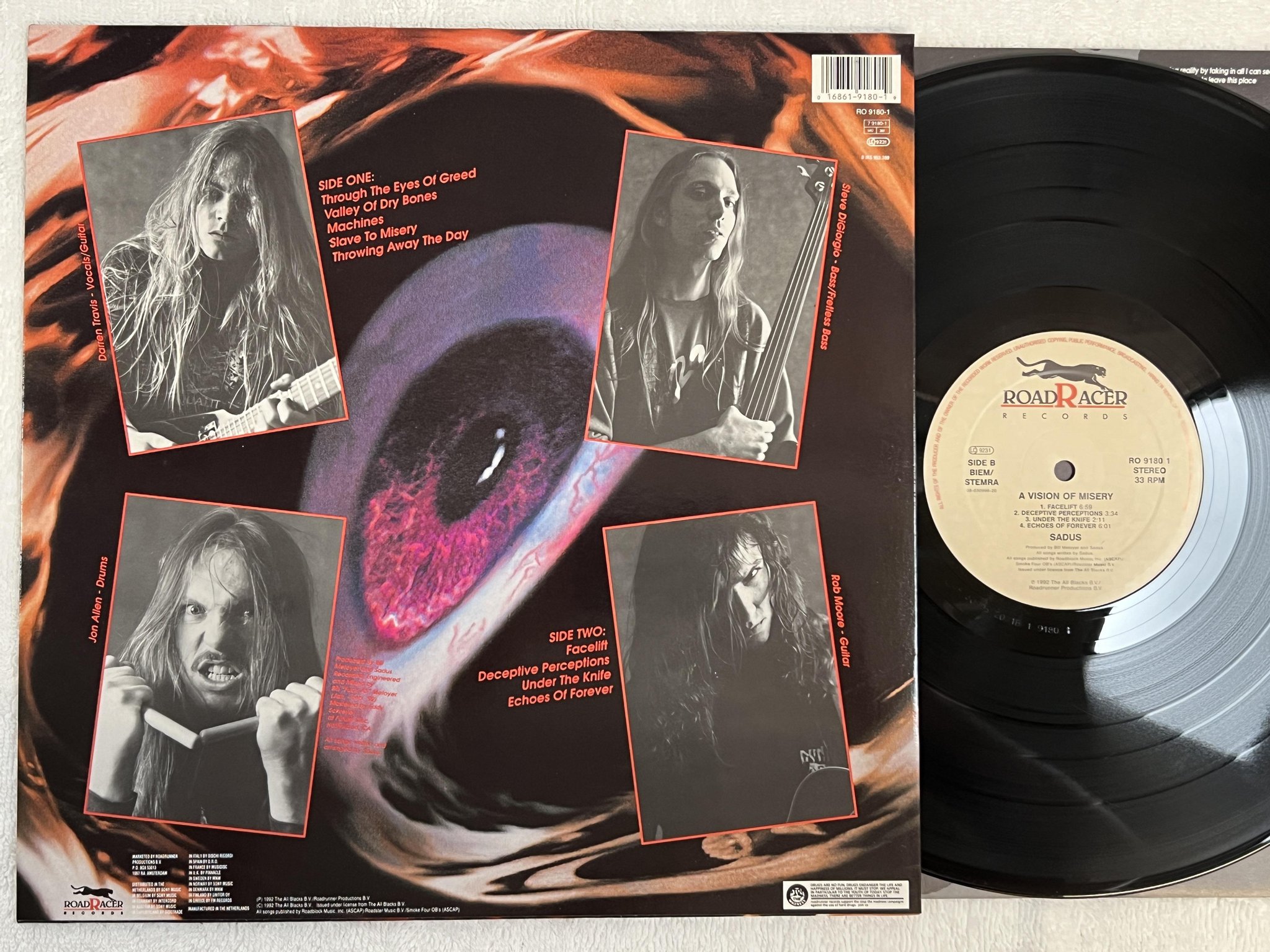 Omslagsbild för skivan SADUS A Vision Of Misery LP -92 Hol ROADRACER RO 9180 1 ** DEATH METAL **