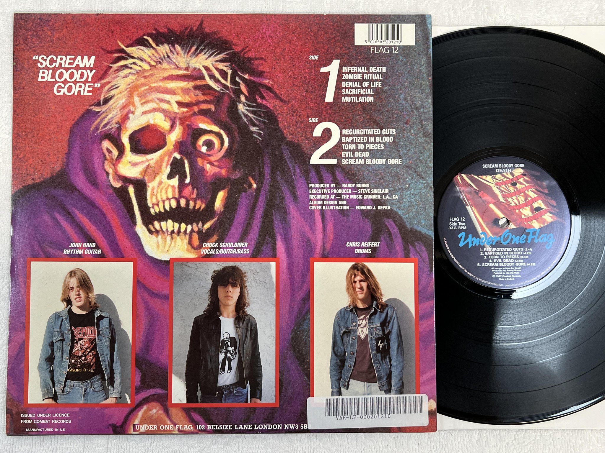 Omslagsbild för skivan DEATH Scream Bloody Gore LP -87 UK UNDER ONE FLAG flag-12 ** death metal **