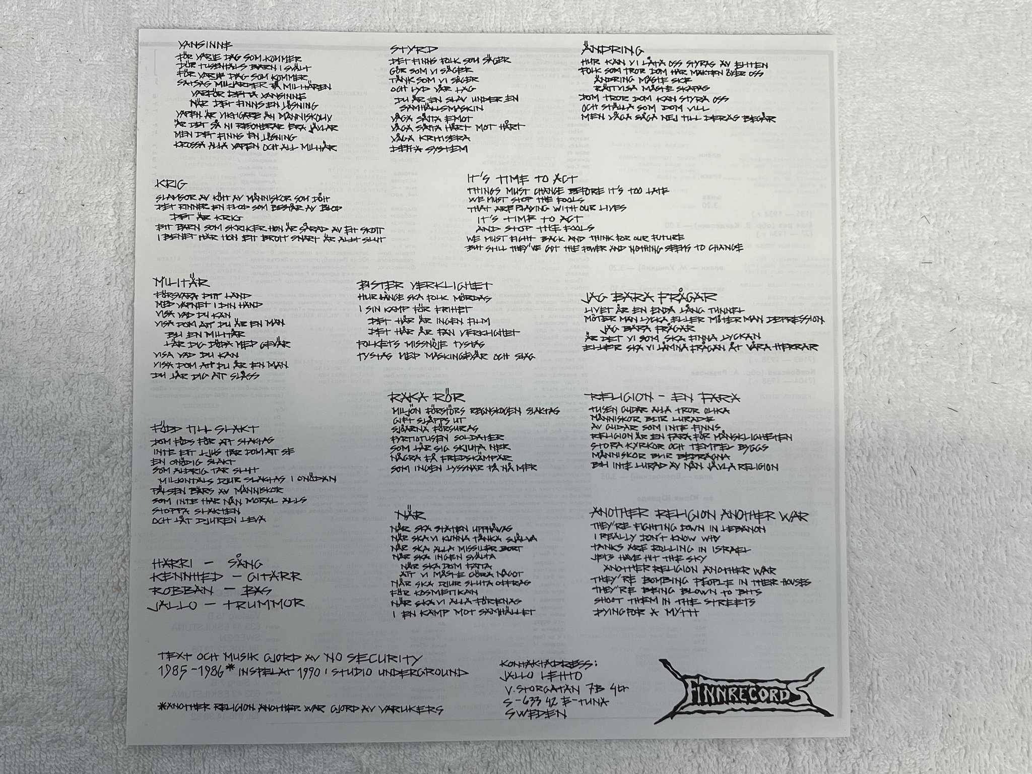 Omslagsbild för skivan No Security / Kehtolaulu Split-LP -90 Swe FINN REC 004 ** HARDCORE / PUNK **