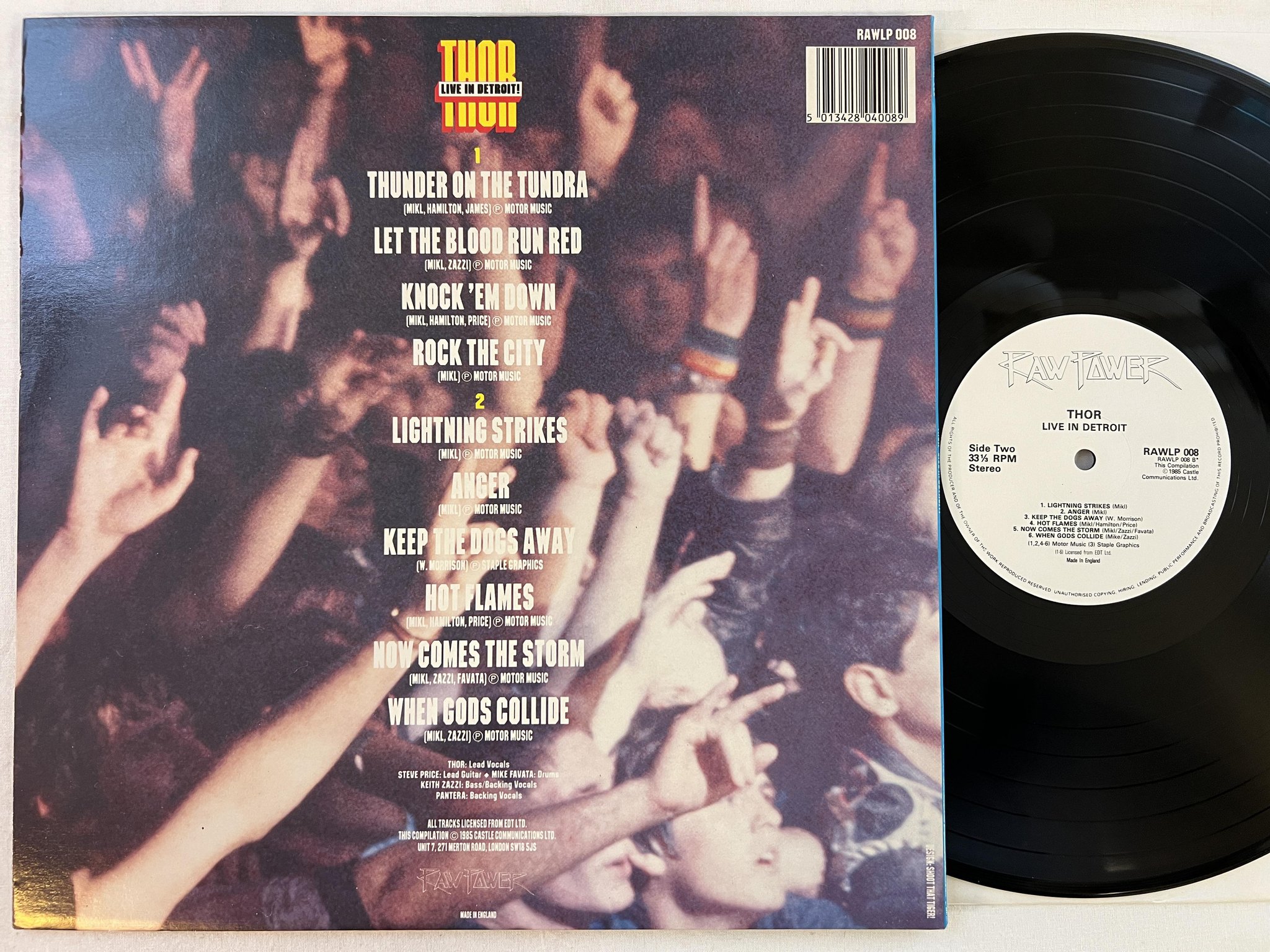 Omslagsbild för skivan THOR Live In Detroit LP -85 UK RAW POWER RAWLP 008