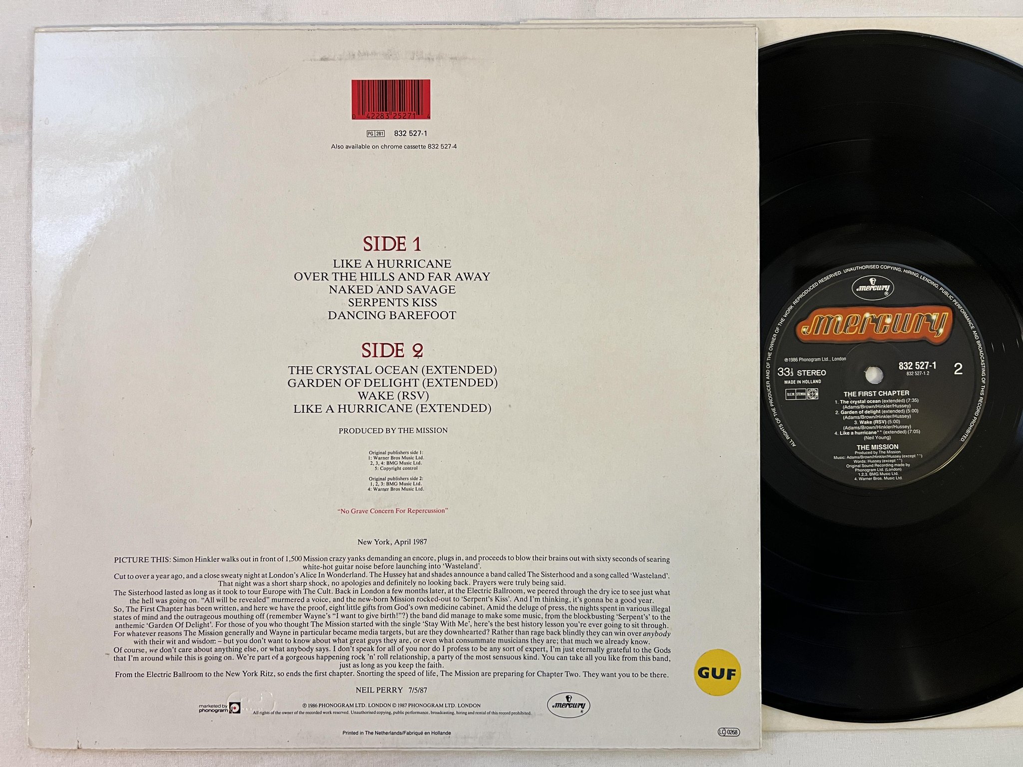 Omslagsbild för skivan THE MISSION The First Chapter LP -87 Hol MERCURY 832 527-1