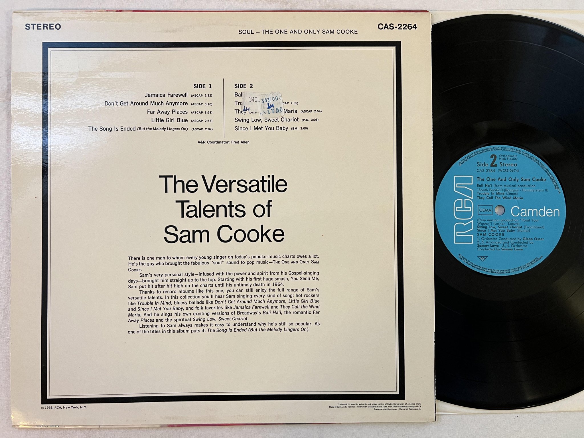 Omslagsbild för skivan SAM COOKE the one and only LP Ger RCA CAMDEN CAS 2264