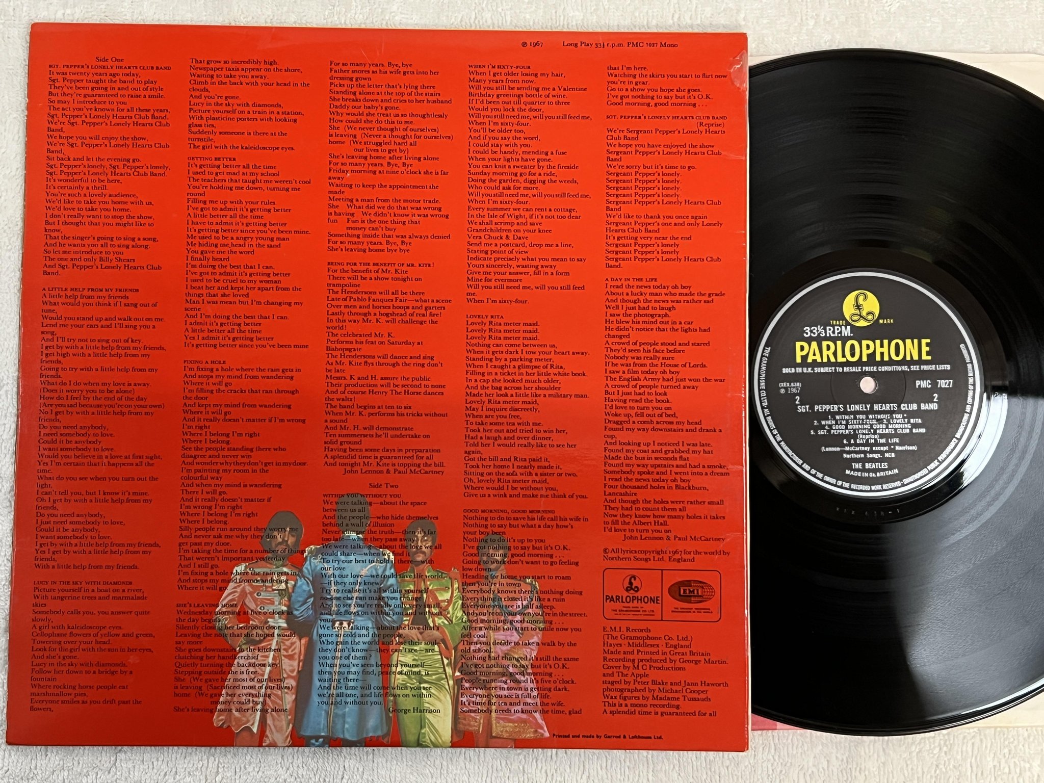 Omslagsbild för skivan THE BEATLES Sgt Pepper's lonely... LP -67 UK PARLOPHONE PMC 7027 ** rare mono **