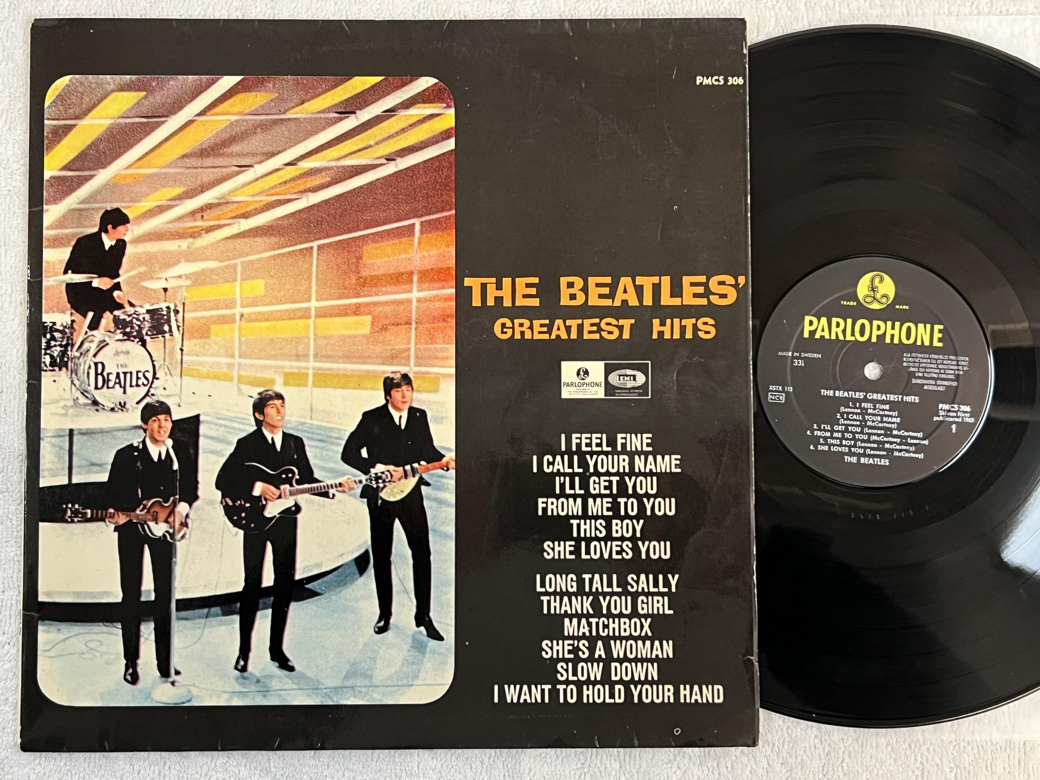 Omslagsbild för skivan THE BEATLES greatest hits LP -65 Sweden PARLOPHONE PMCS 306