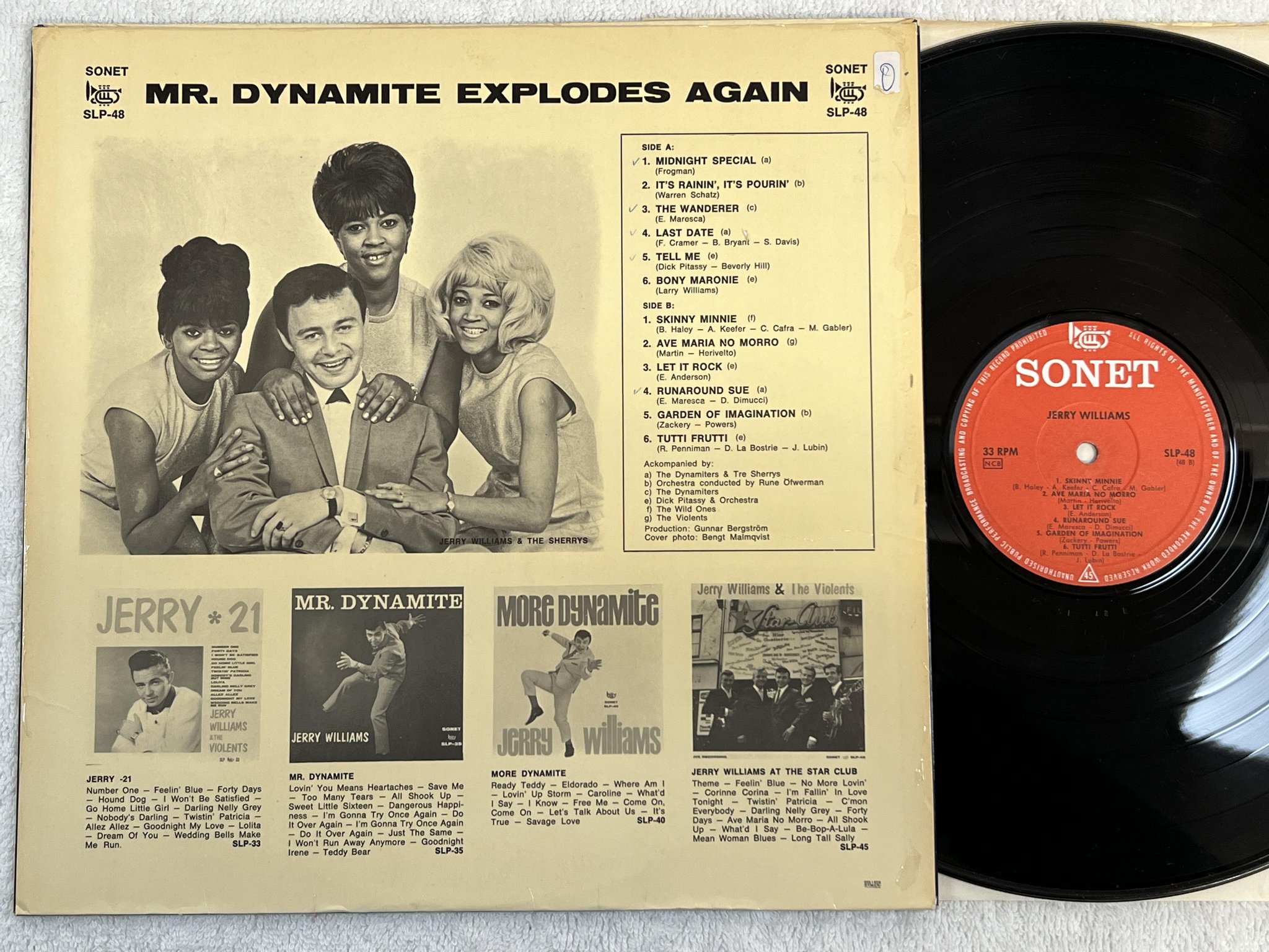 Omslagsbild för skivan JERRY WILLIAMS Mr Dynamite explodes again LP -65 Swe SONET SLP-48 ** Yeah **