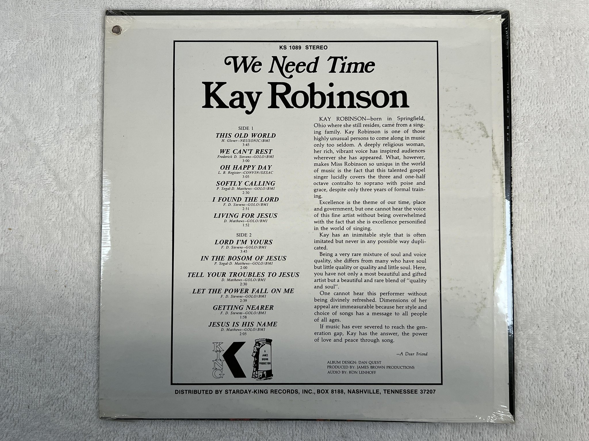 Omslagsbild för skivan KAY ROBINSON We Need Time LP -70 US KING KS-1089 SOUL/GOSPEL ** Sealed **