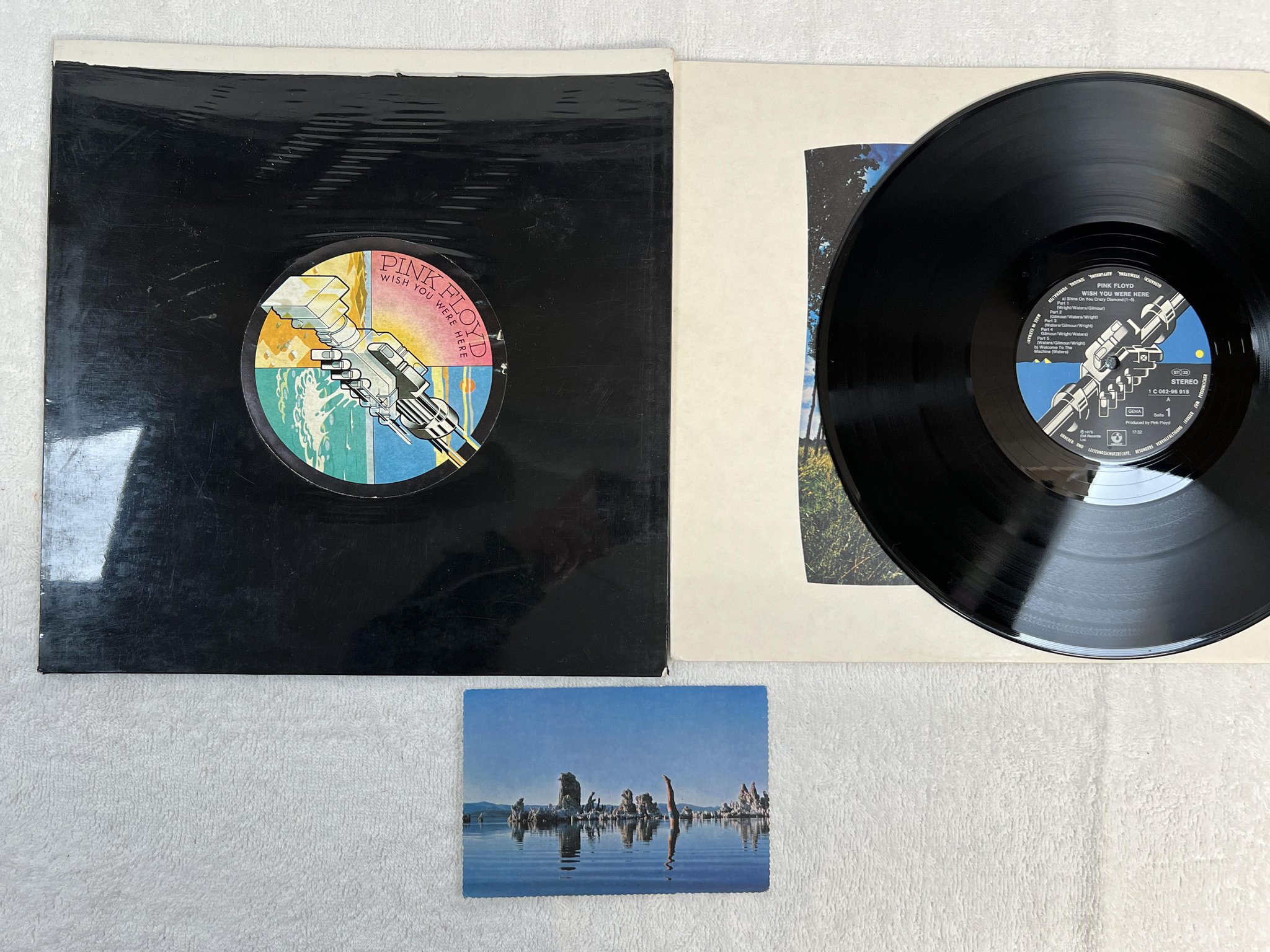 Omslagsbild för skivan PINK FLOYD wish you were here LP -75 Ger HARVEST 1C 062-96918 * Black shrink *