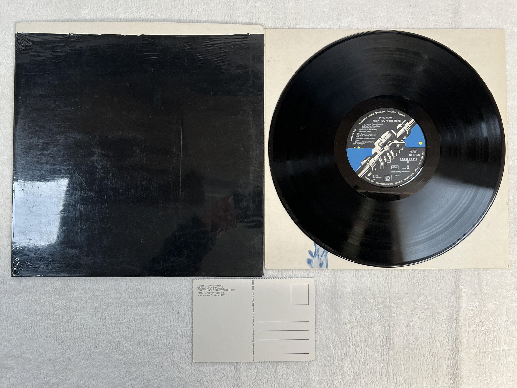 Omslagsbild för skivan PINK FLOYD wish you were here LP -75 Ger HARVEST 1C 062-96918 * Black shrink *