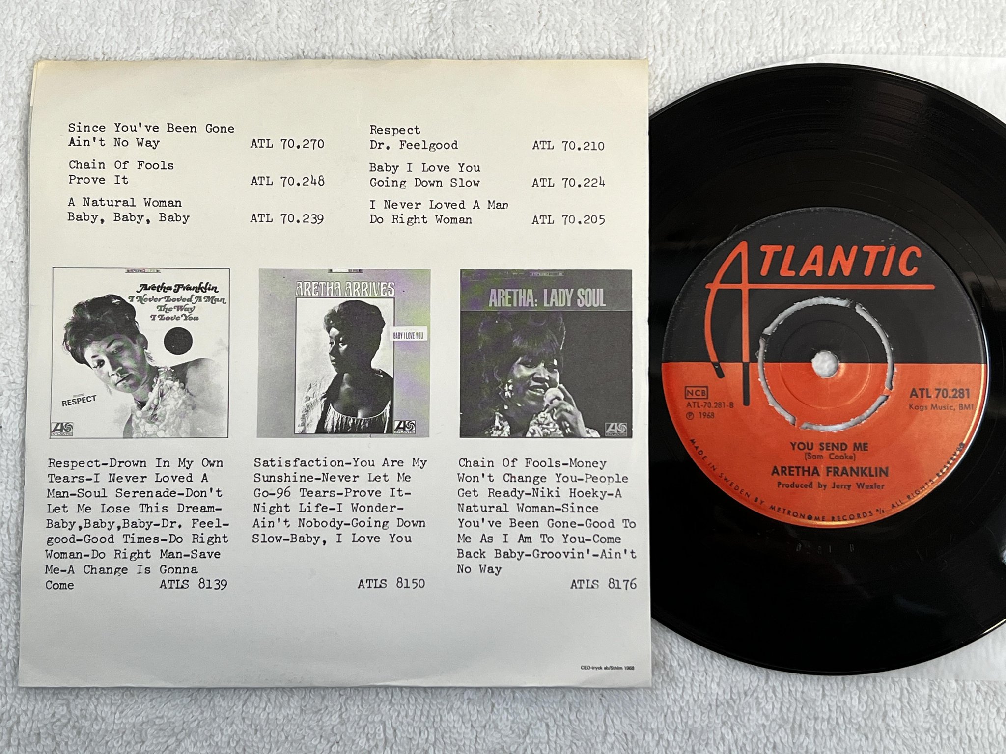 Omslagsbild för skivan ARETHA FRANKLIN think 7" -68 Swe ATLANTIC ATL 70281