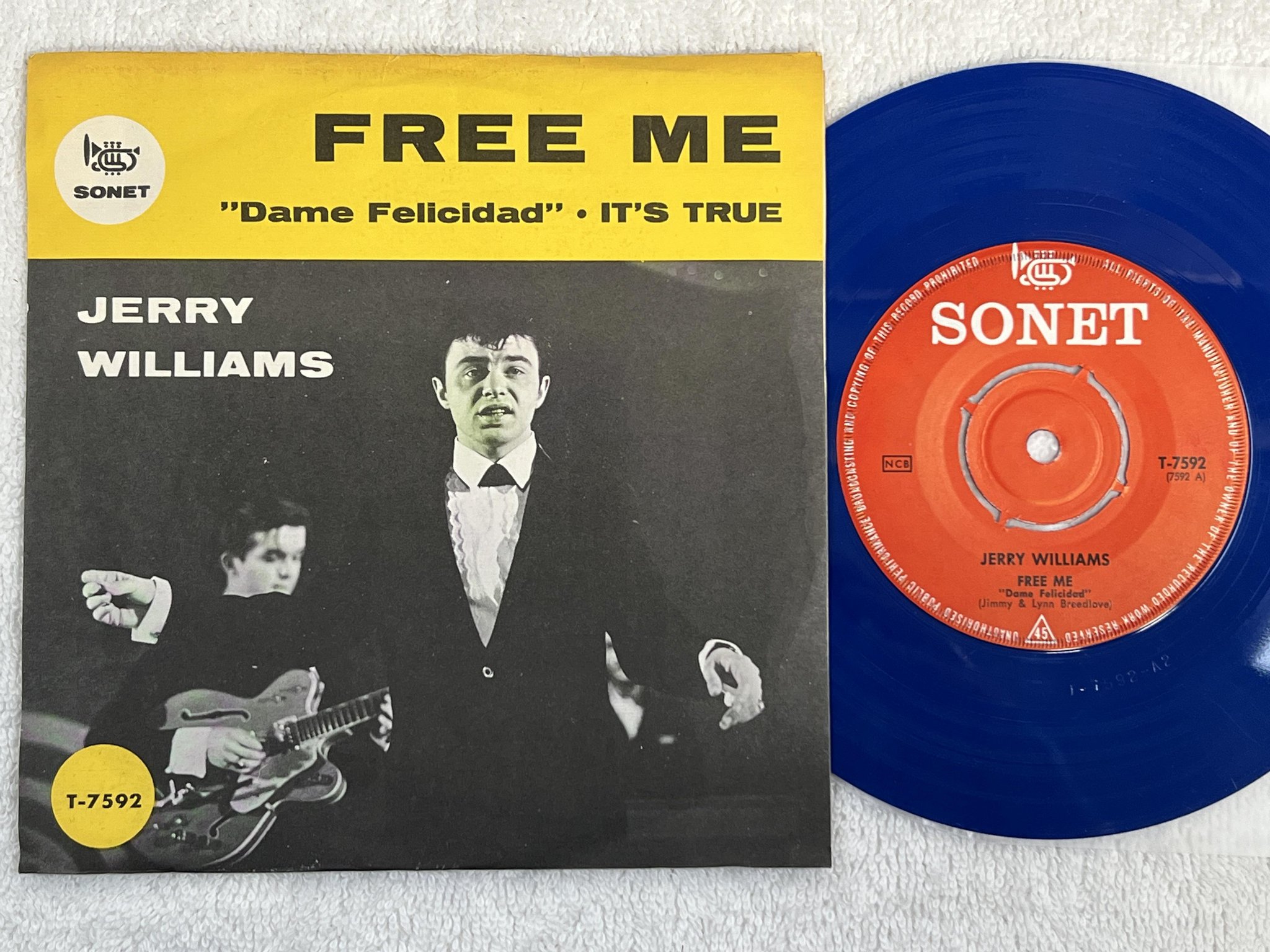 Omslagsbild för skivan JERRY WILLIAMS Free Me 7" -64 Swe SONET T-7592 *** Blue vinyl ***