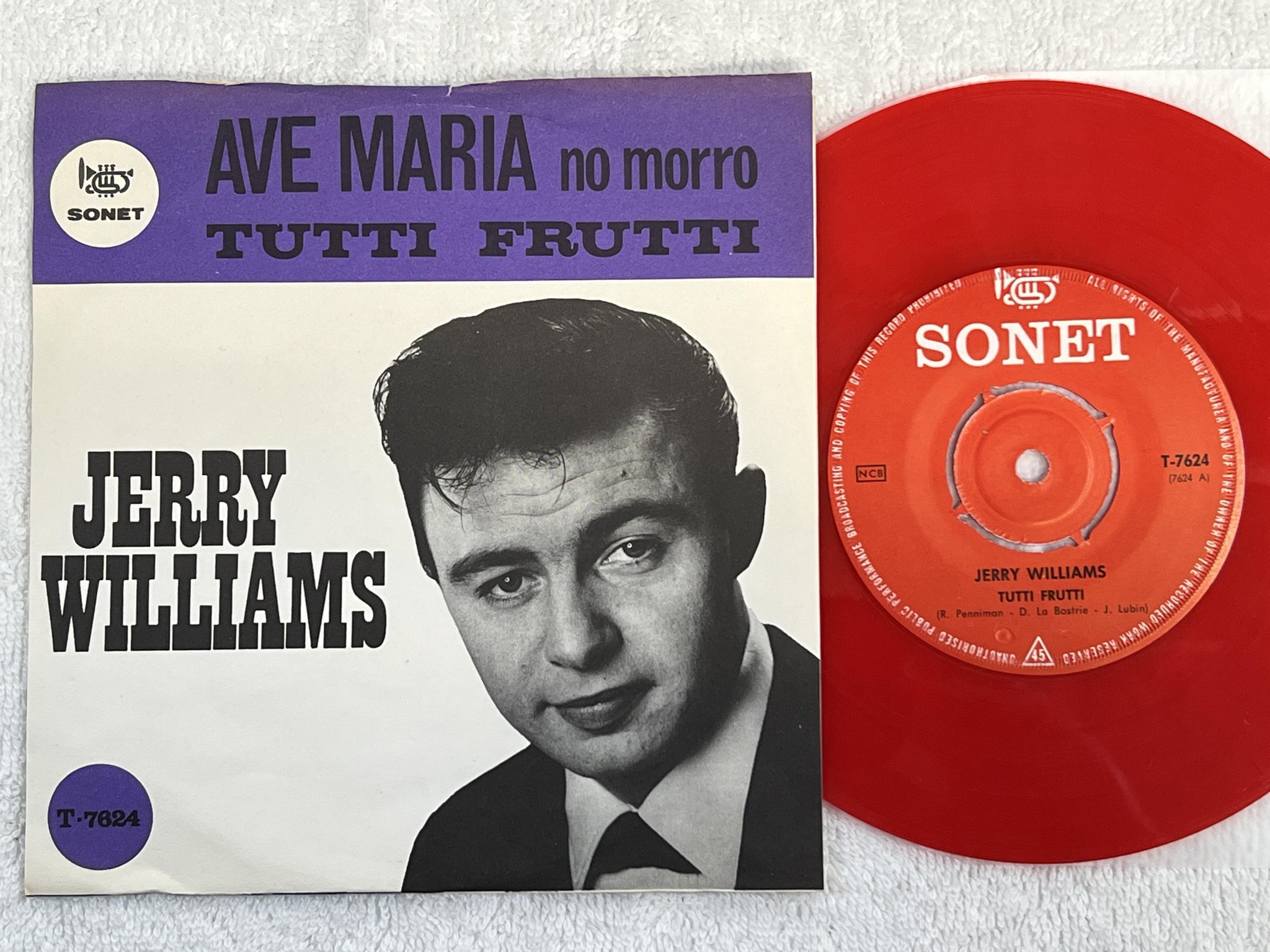 Omslagsbild för skivan JERRY WILLIAMS Tutti Frutti 7" -65 Swe SONET T-7624 *** Red vinyl ***