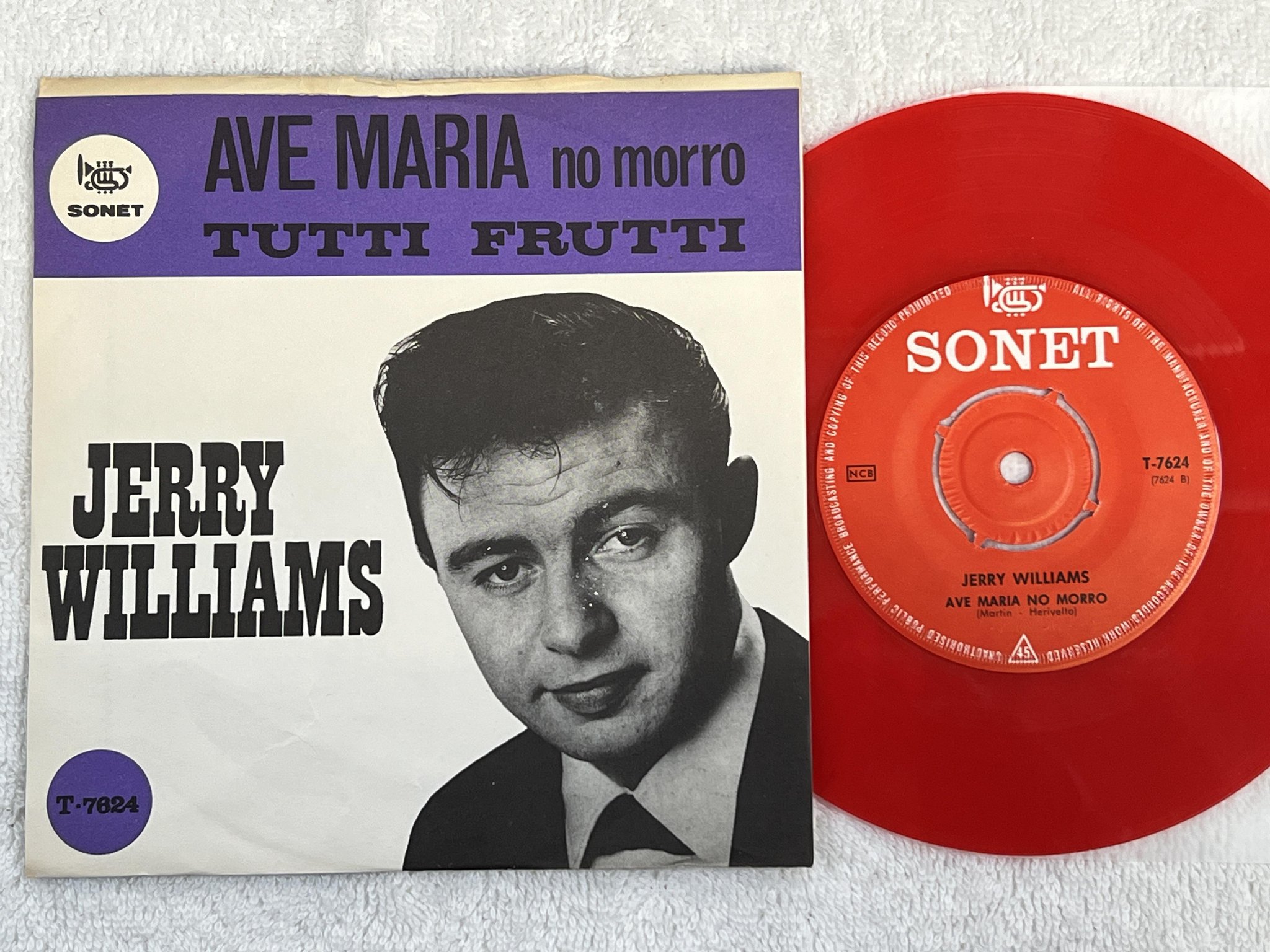 Omslagsbild för skivan JERRY WILLIAMS Tutti Frutti 7" -65 Swe SONET T-7624 *** Red vinyl ***