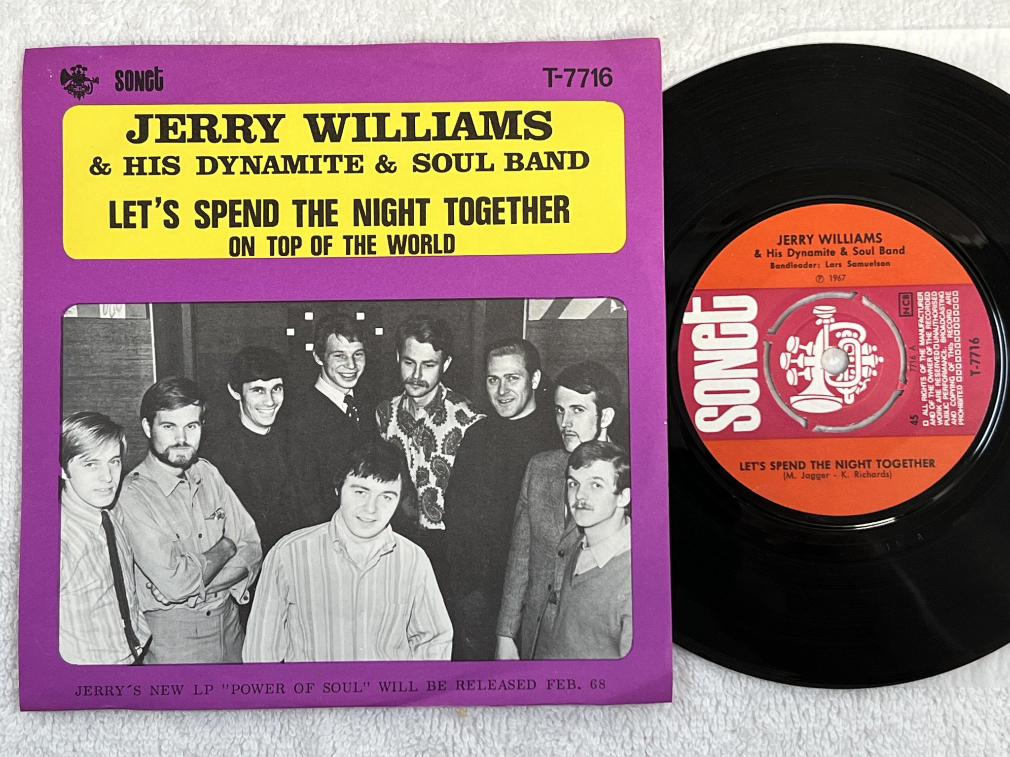 Omslagsbild för skivan JERRY WILLIAMS let's spend the night together 7" -67 Swe SONET T-7716