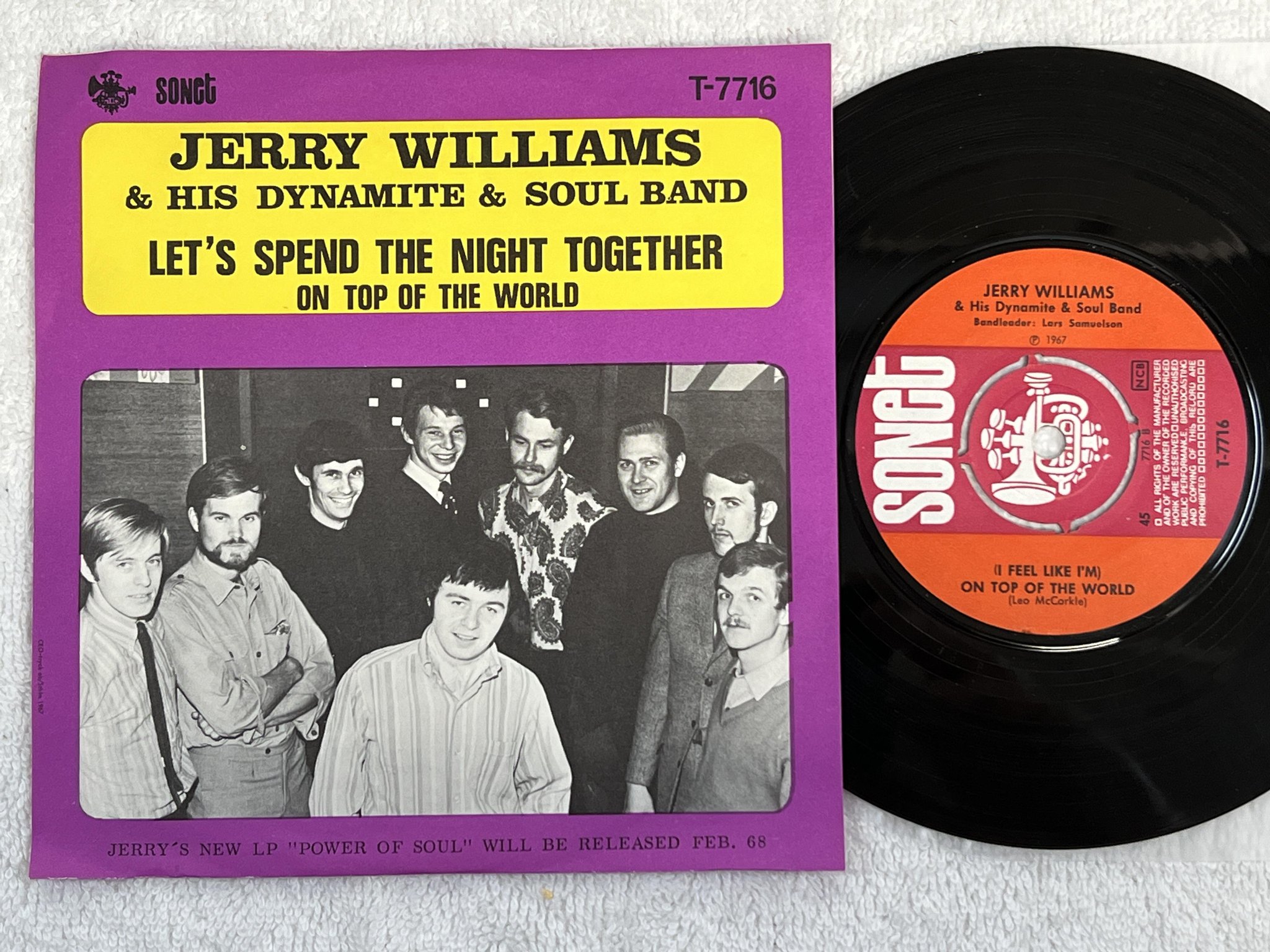 Omslagsbild för skivan JERRY WILLIAMS let's spend the night together 7" -67 Swe SONET T-7716