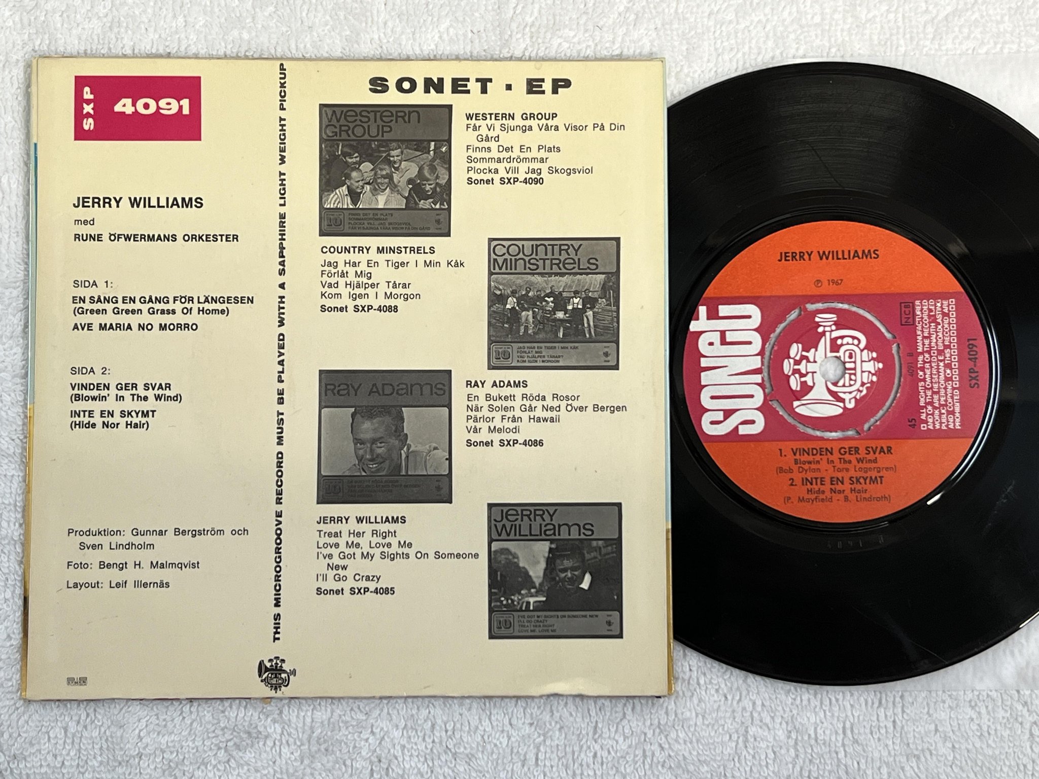 Omslagsbild för skivan JERRY WILLIAMS en sång en gång ... 7" -67 Swe SONET SXP 4091
