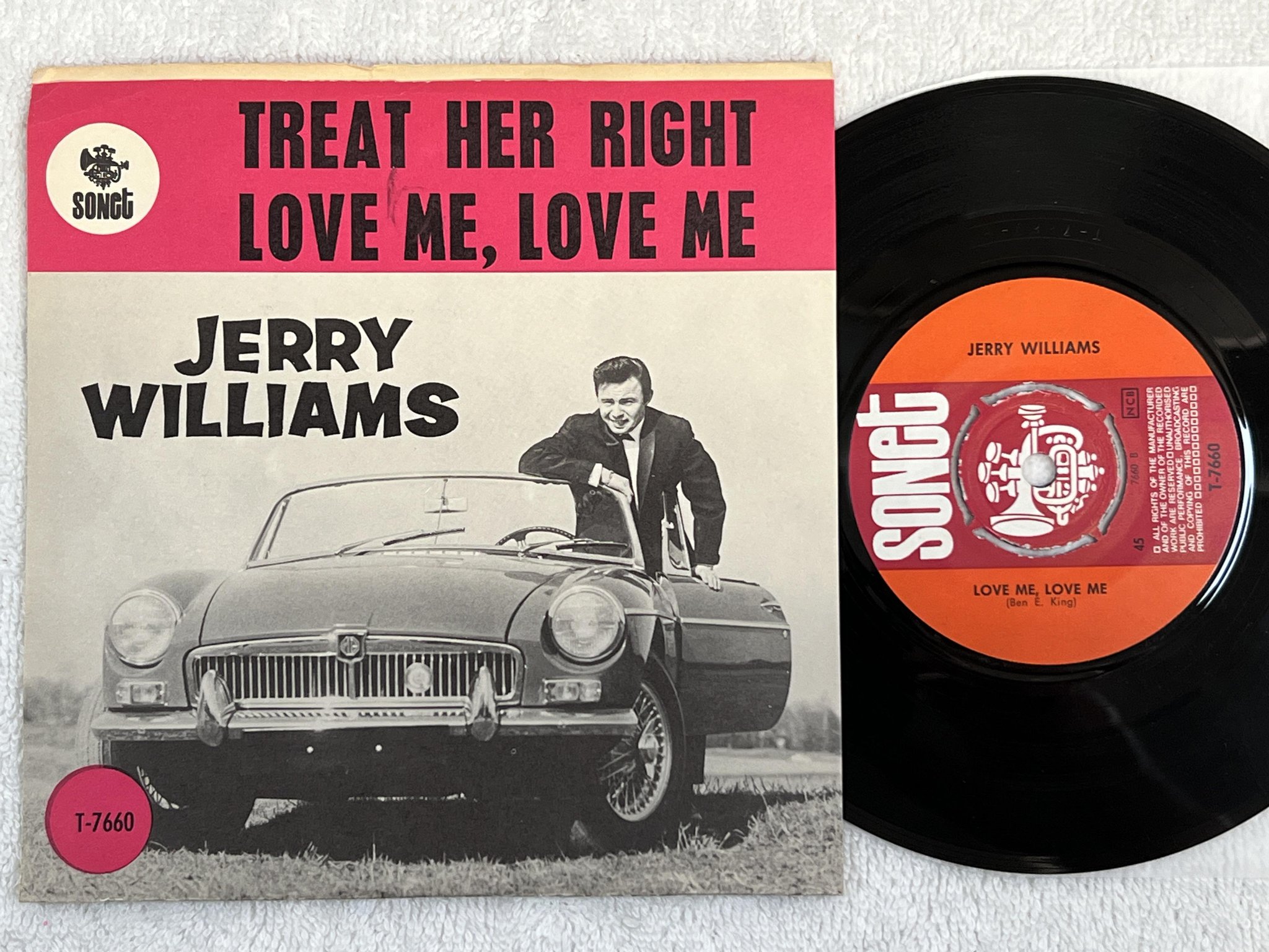 Omslagsbild för skivan JERRY WILLIAMS treat her right 7" -66 Swe SONET T-7660 *** purple bar ***