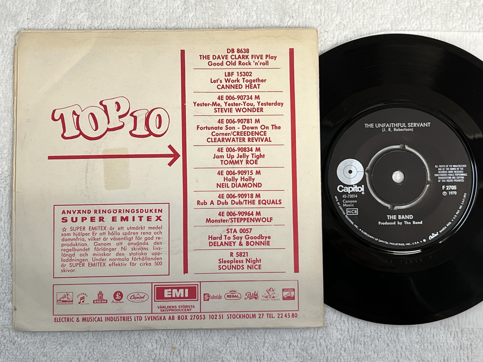 Omslagsbild för skivan THE BAND rag mama rag 7" -70 Swe CAPITOL F 2705