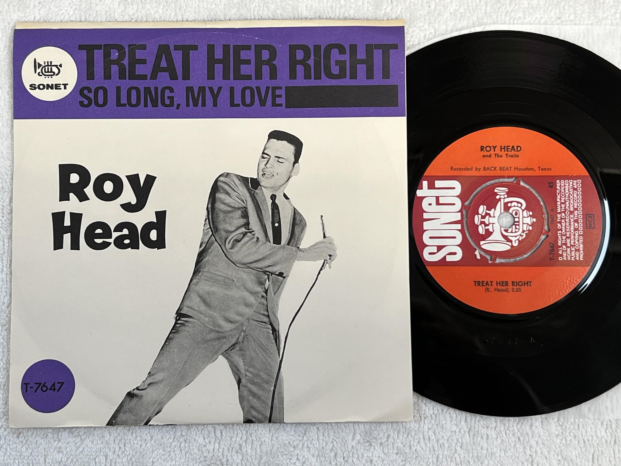 Omslagsbild för skivan ROY HEAD Treat Her Right 7" -65 Swe SONET T-7647