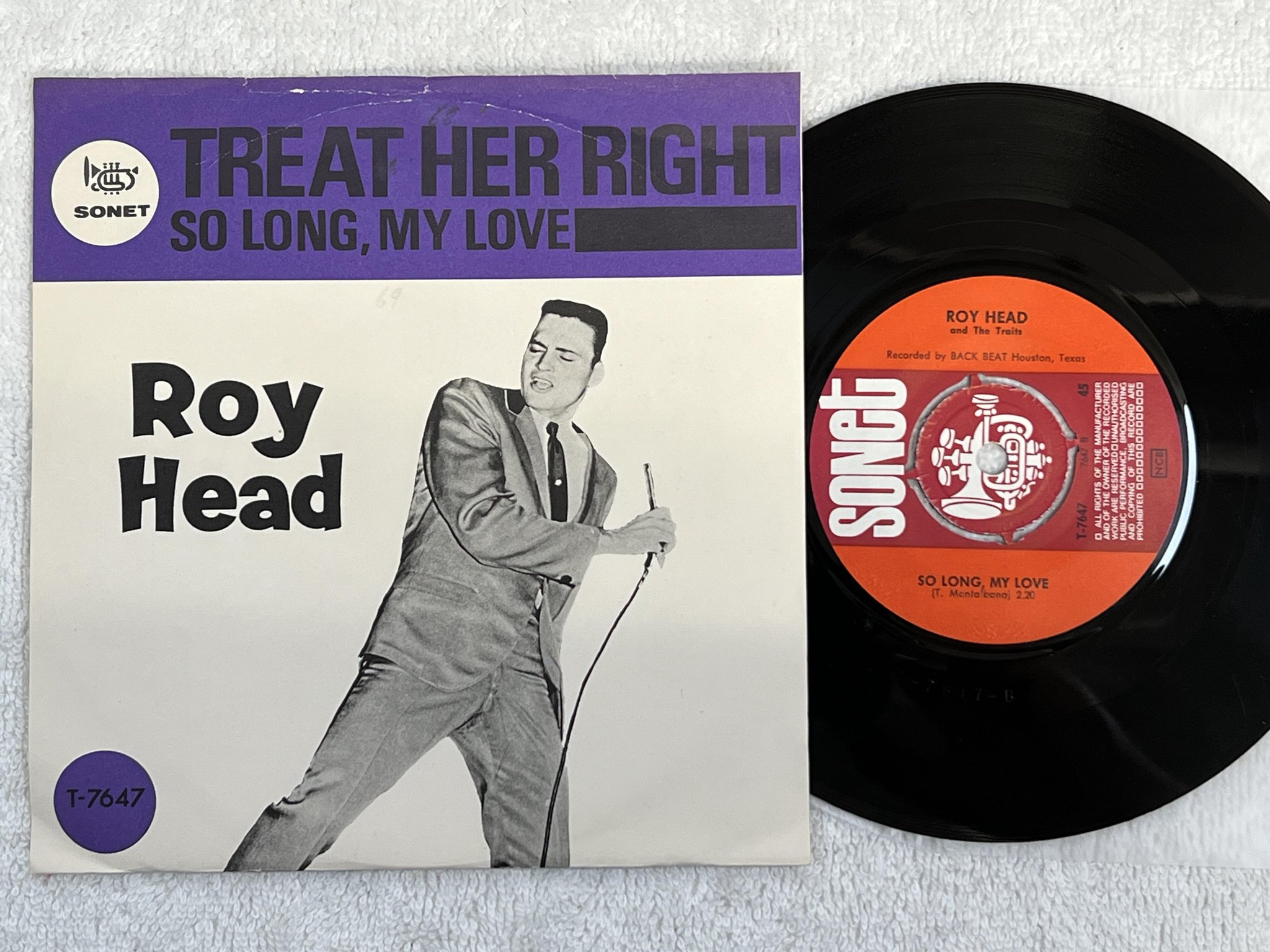 Omslagsbild för skivan ROY HEAD Treat Her Right 7" -65 Swe SONET T-7647