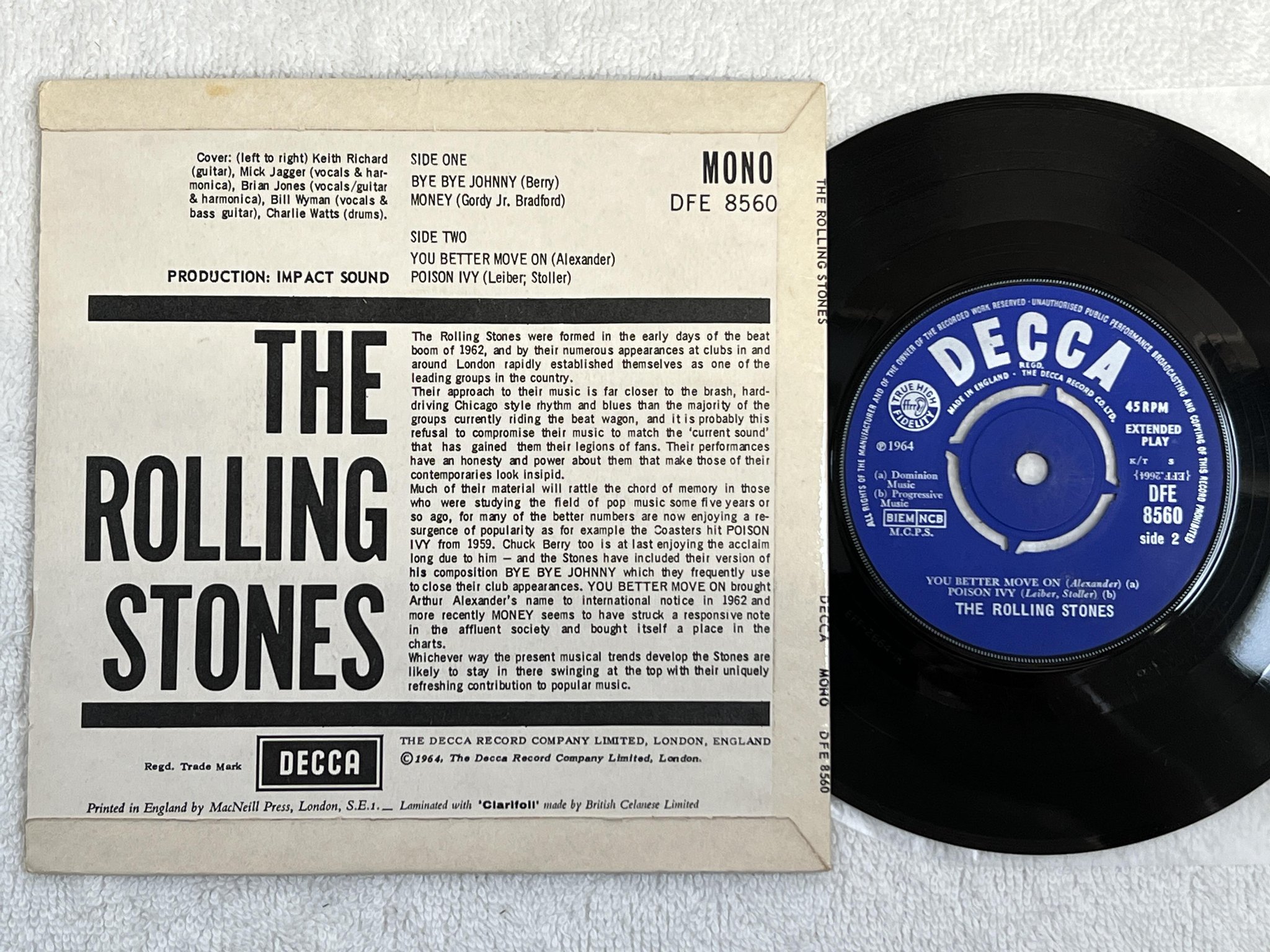 Omslagsbild för skivan THE ROLLING STONES you better move on 7"ep -64 UK DECCA DFE 8560