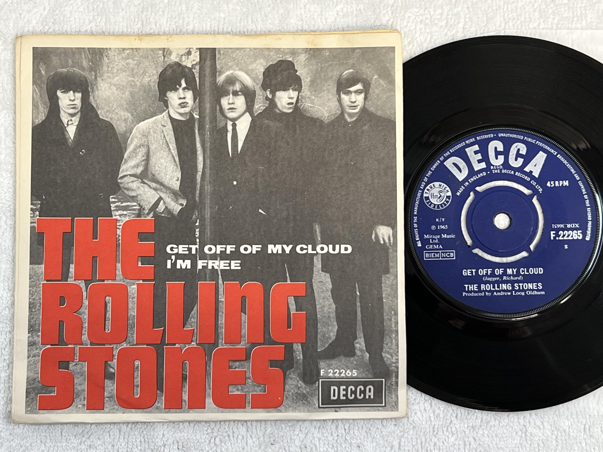 Omslagsbild för skivan THE ROLLING STONES get off my cloud 7" -65 Swe DECCA F 22265