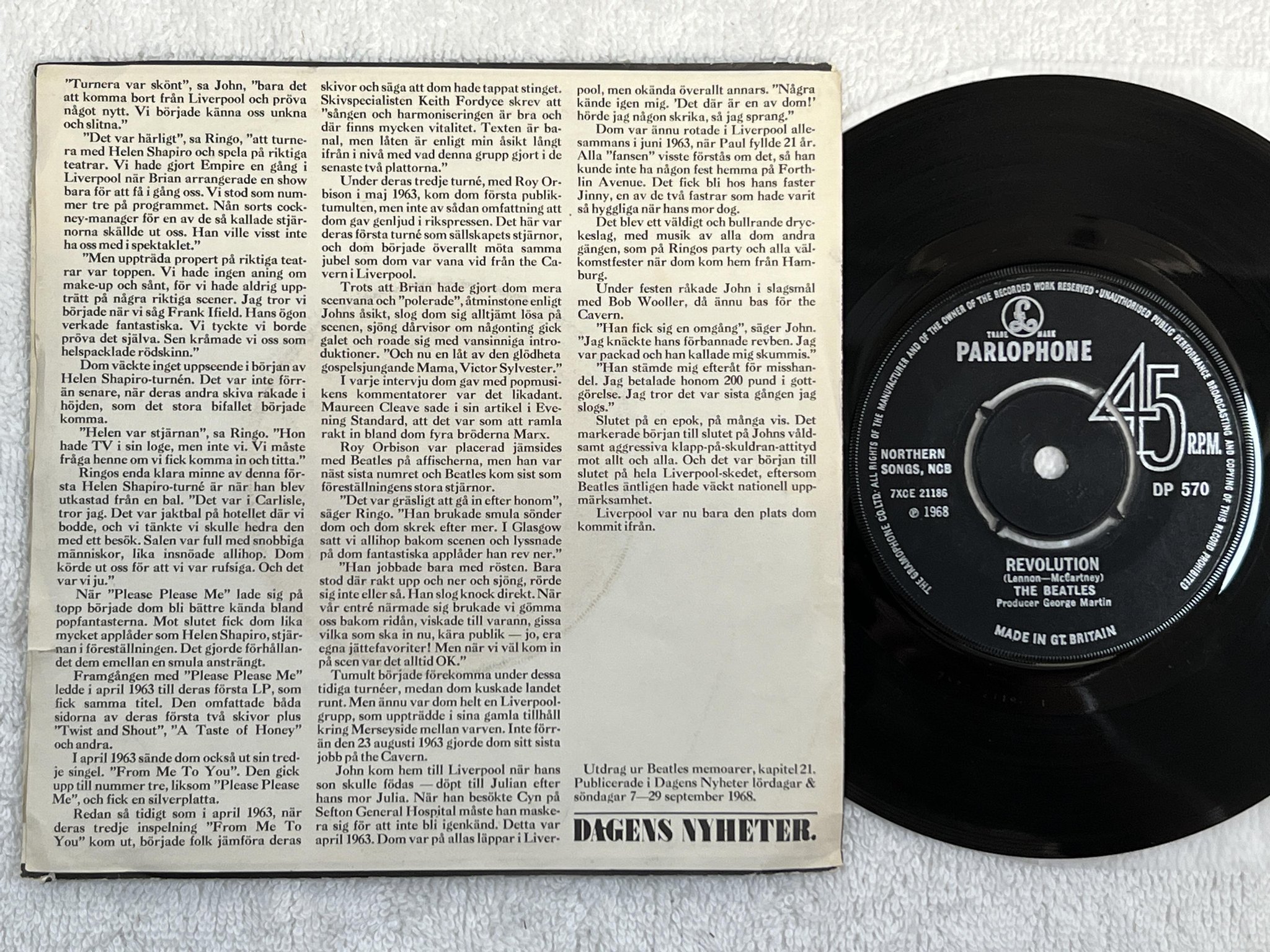 Omslagsbild för skivan THE BEATLES Hey jude 7" -68 UK/Swe PARLOPHONE DP 570