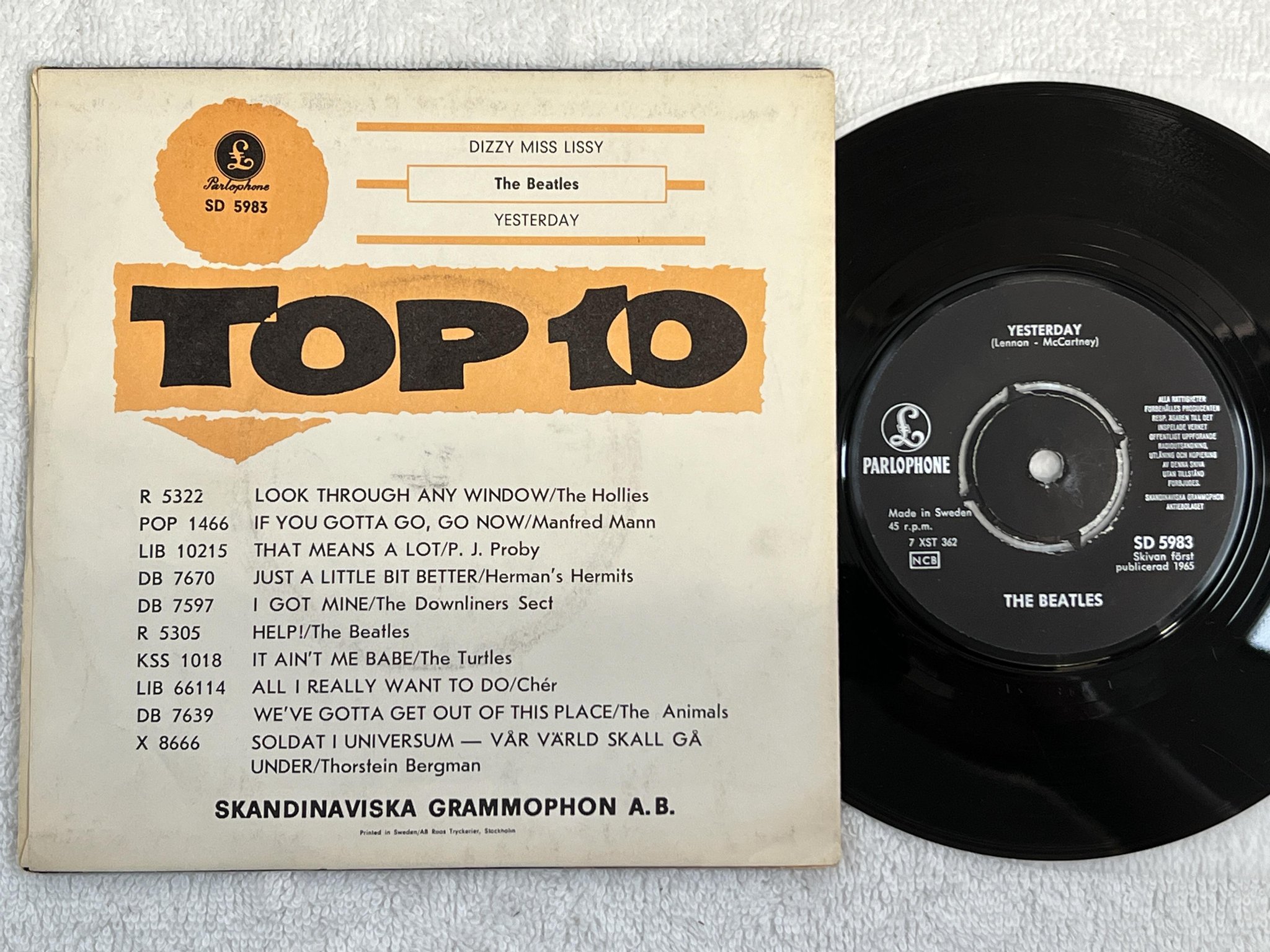 Omslagsbild för skivan THE BEATLES dizzy miss lizzy 7" -65 Swe PARLOPHONE SD 5983