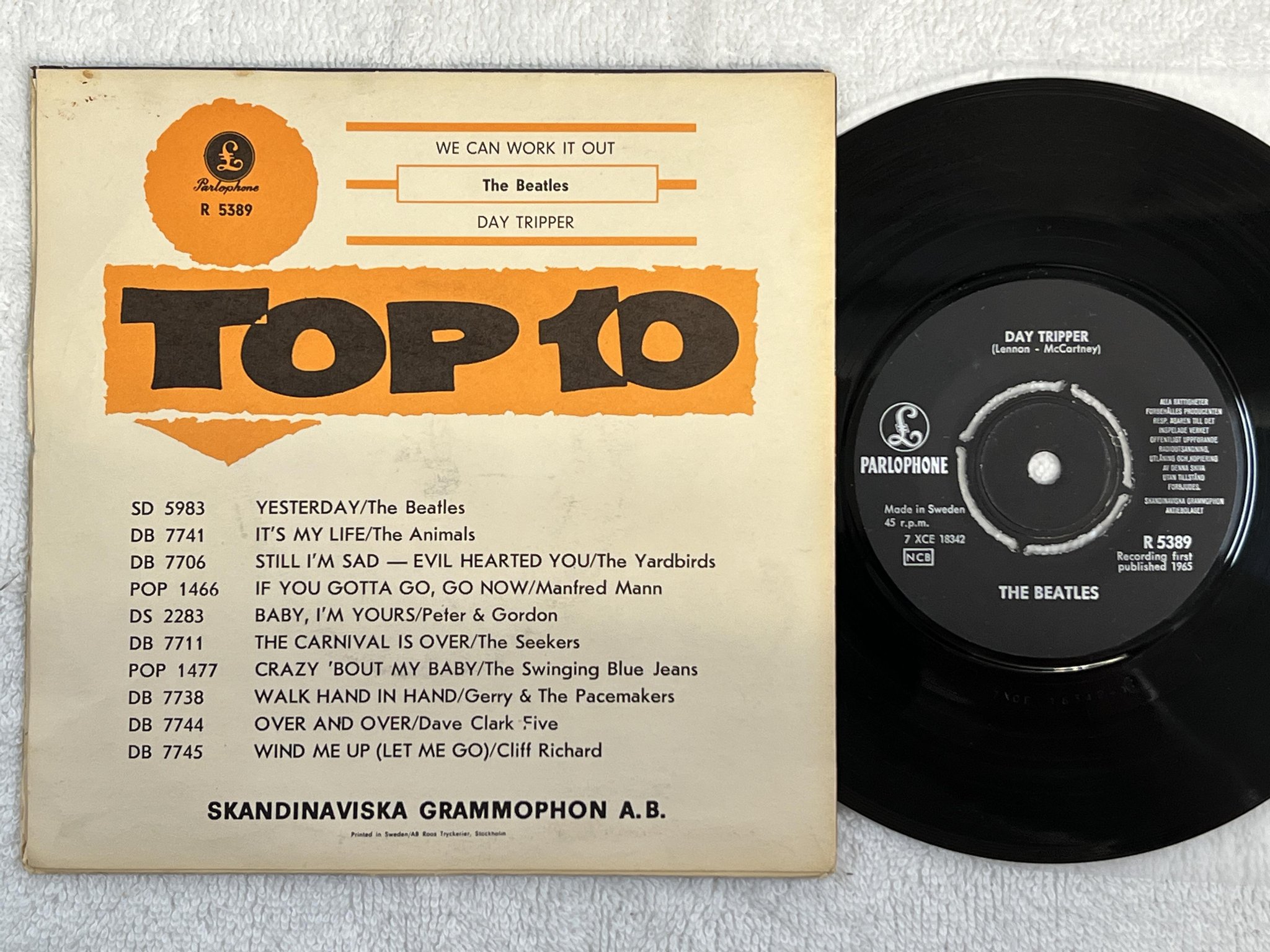 Omslagsbild för skivan THE BEATLES we can work it out 7" -65 Swe PARLOPHONE SD 5389