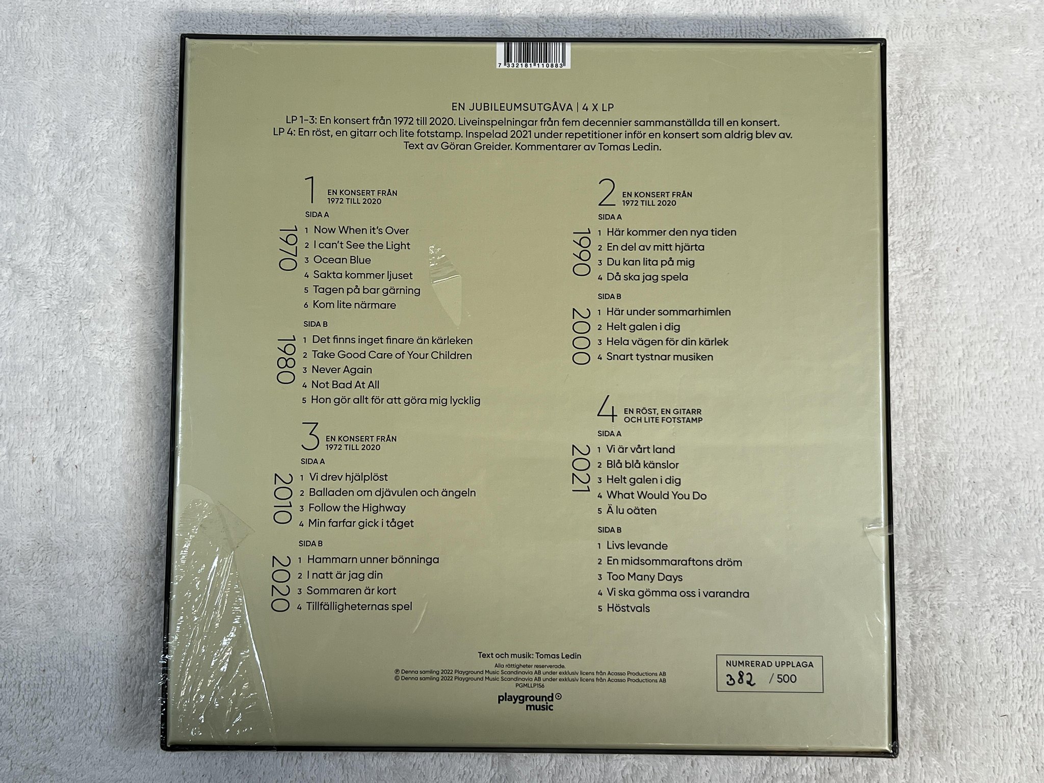 Omslagsbild för skivan TOMAS LEDIN 50 År Som Sångskrivare 4xLP BOX PLAYGROUND PGMLLP156 ** Sealed **