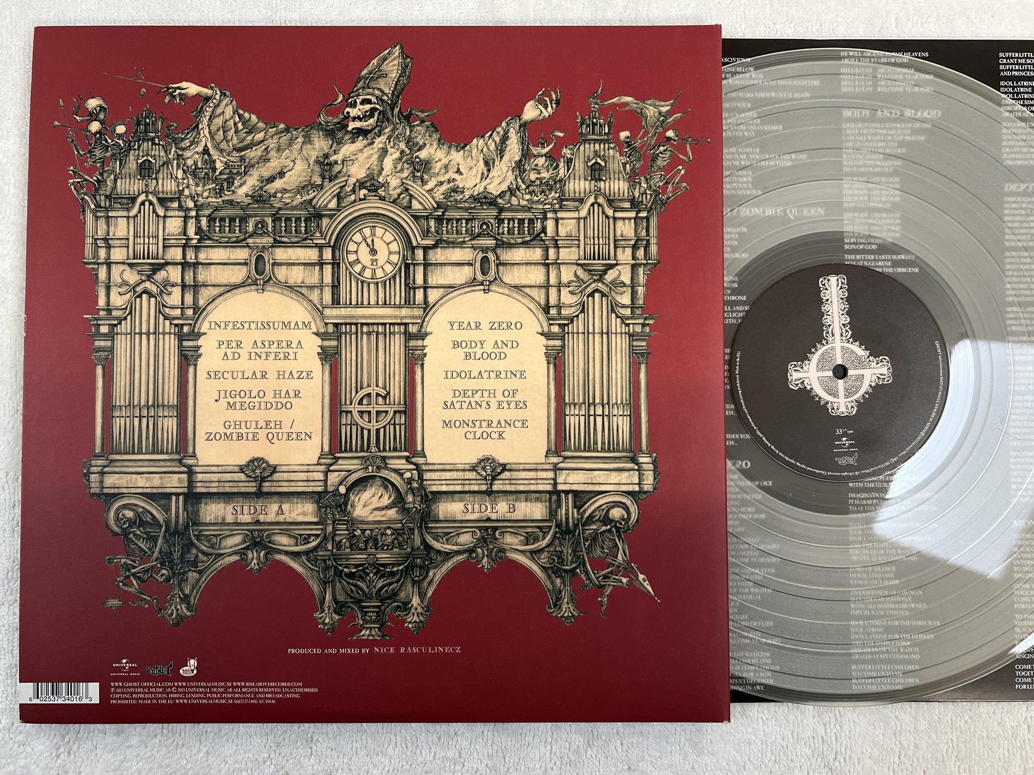 Omslagsbild för skivan GHOST Infestissumam LP 2013 universal music 060253734016 ** rare CLEAR vinyl **
