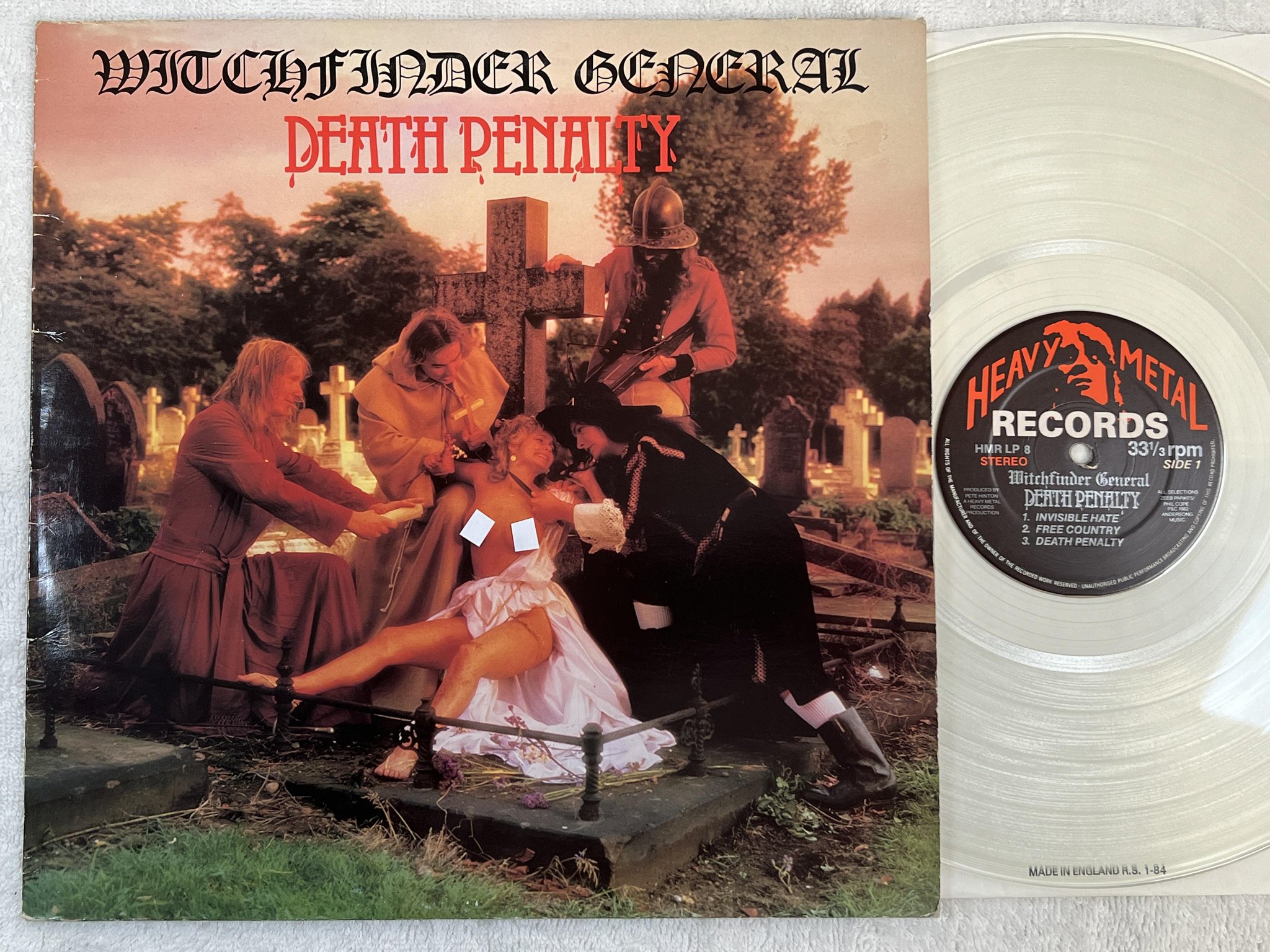Omslagsbild för skivan WITCHFINDER GENERAL death penalty LP -82 UK HMR LP 8 ** rare CLEAR vinyl **