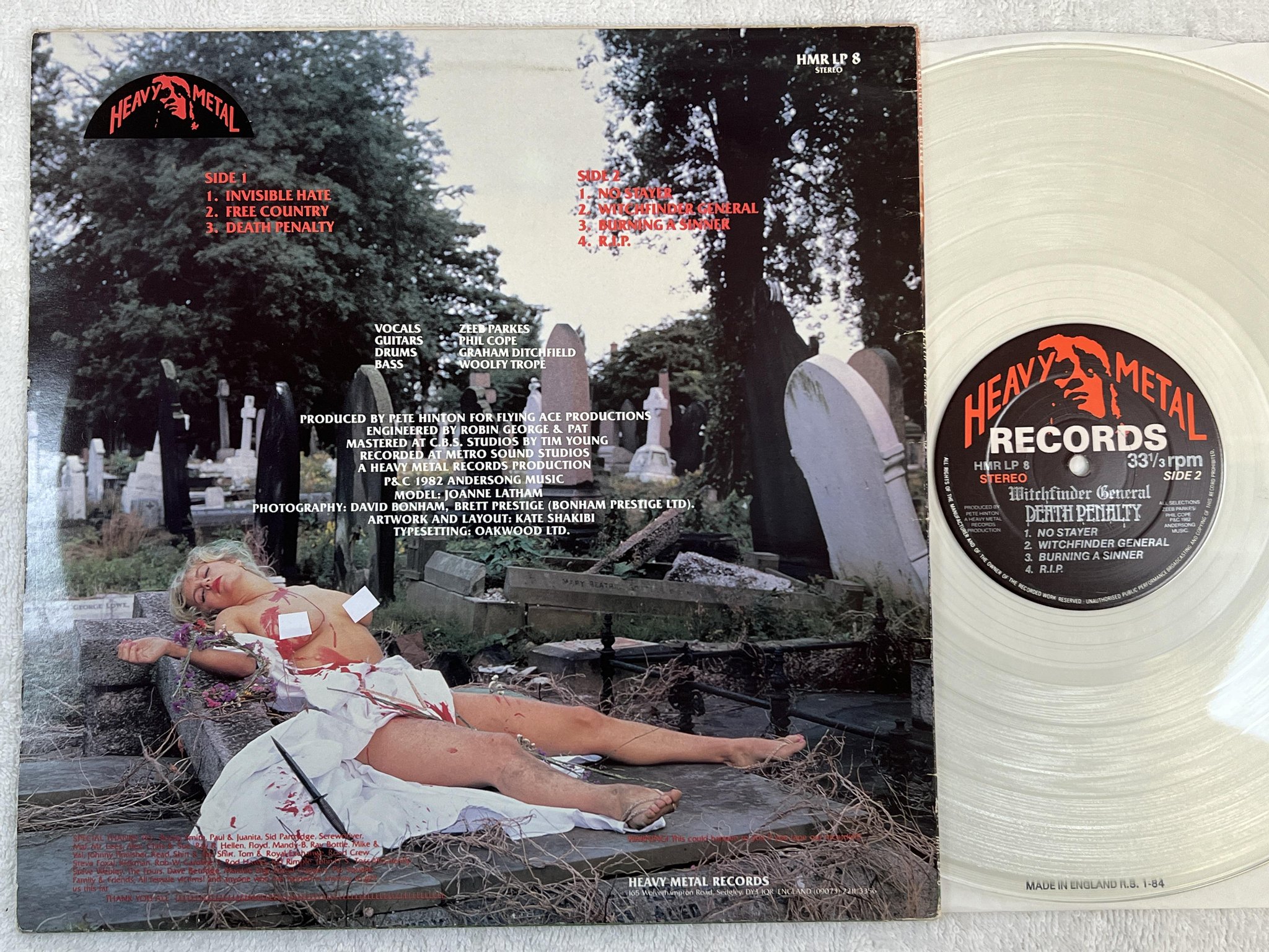 Omslagsbild för skivan WITCHFINDER GENERAL death penalty LP -82 UK HMR LP 8 ** rare CLEAR vinyl **