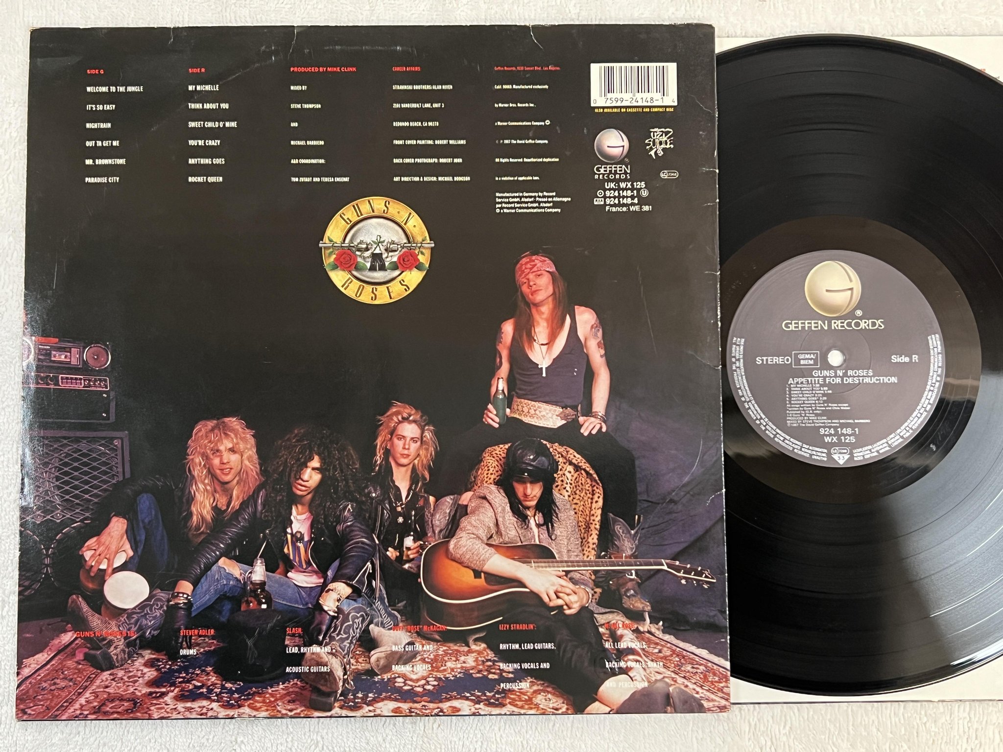 Omslagsbild för skivan GUNS N' ROSES Appetite For Destruction LP -87 GEFFEN 924 148-1 ** UNCENSORED **