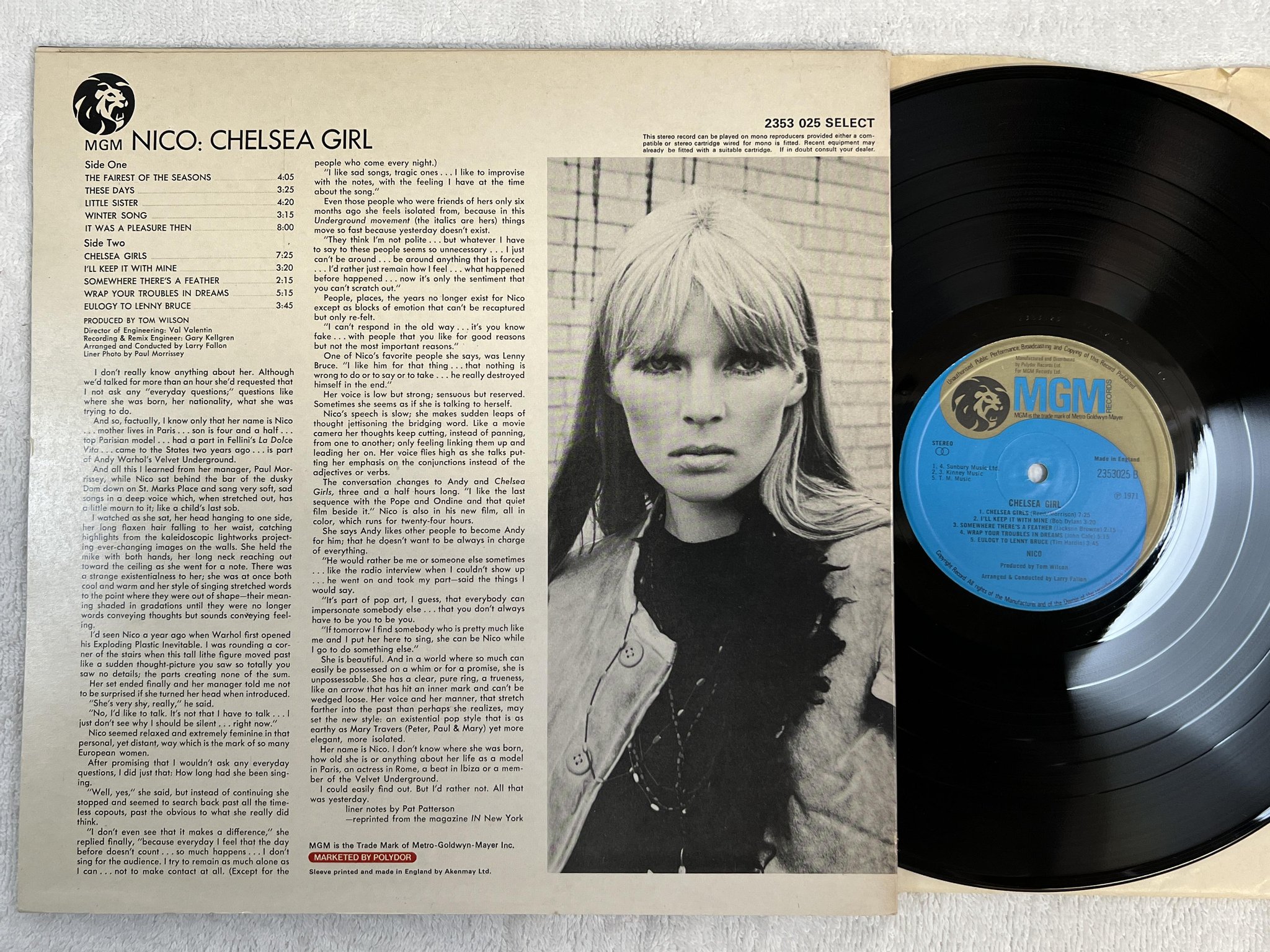 Omslagsbild för skivan NICO Chelsea Girl LP -73 UK mgm 2353 025