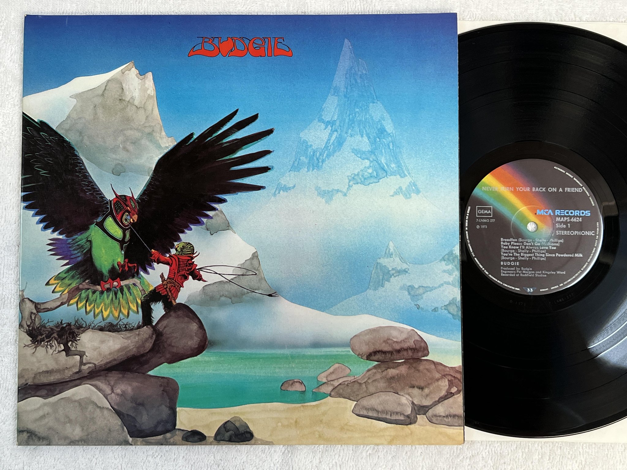 Omslagsbild för skivan BUDGIE Never Turn Your Back On A Friend LP -73 Ger MCA MAPS 6624