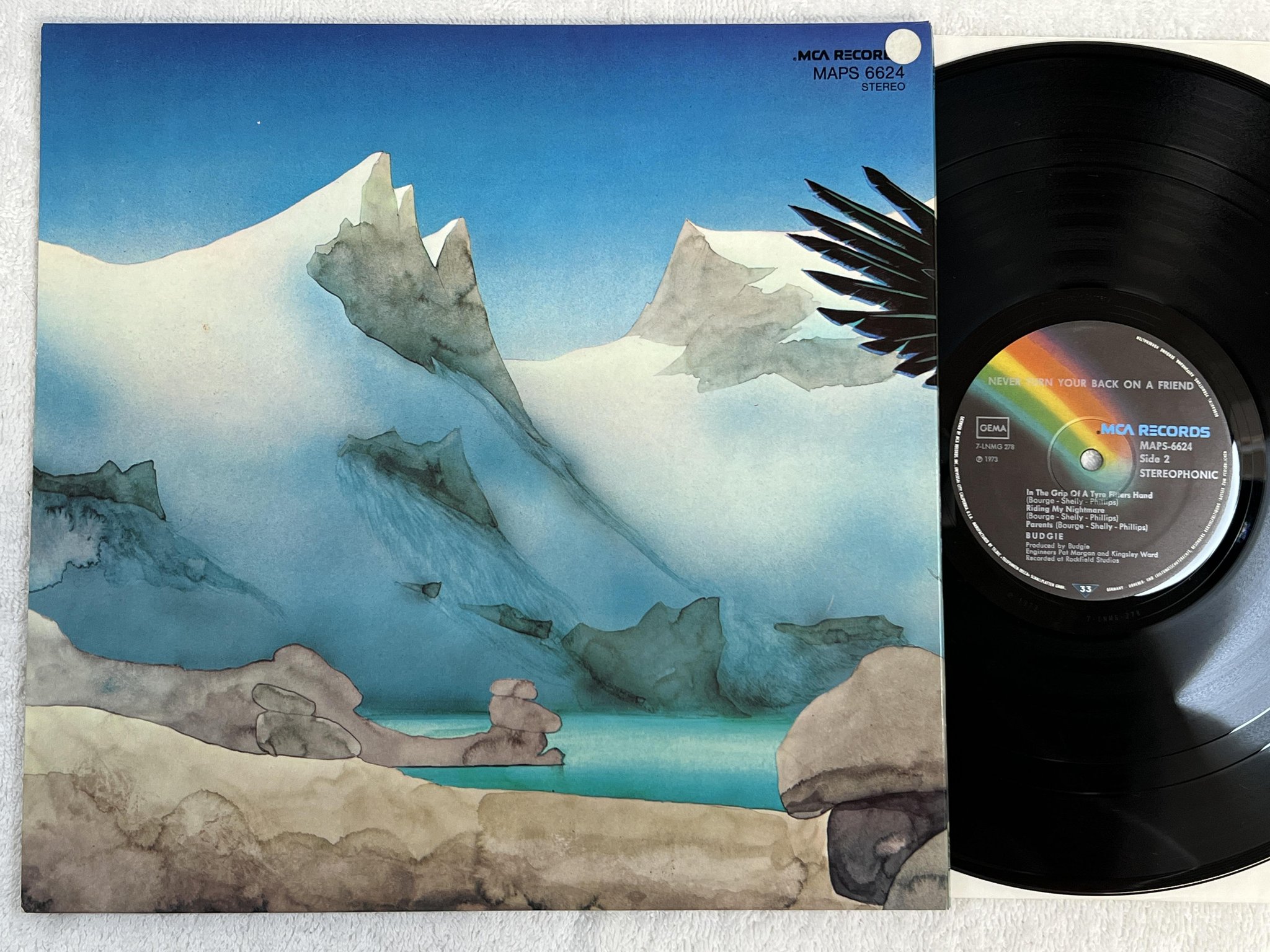 Omslagsbild för skivan BUDGIE Never Turn Your Back On A Friend LP -73 Ger MCA MAPS 6624