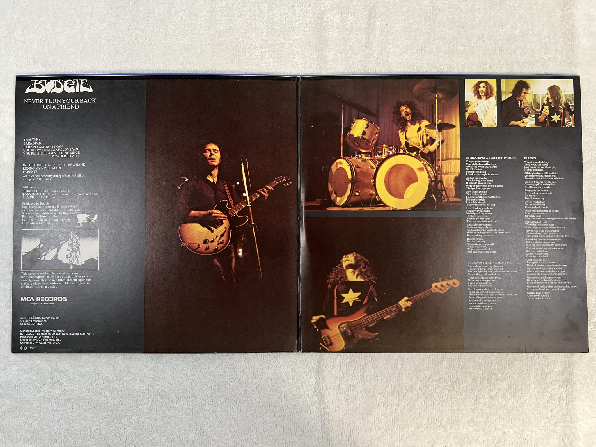 Omslagsbild för skivan BUDGIE Never Turn Your Back On A Friend LP -73 Ger MCA MAPS 6624