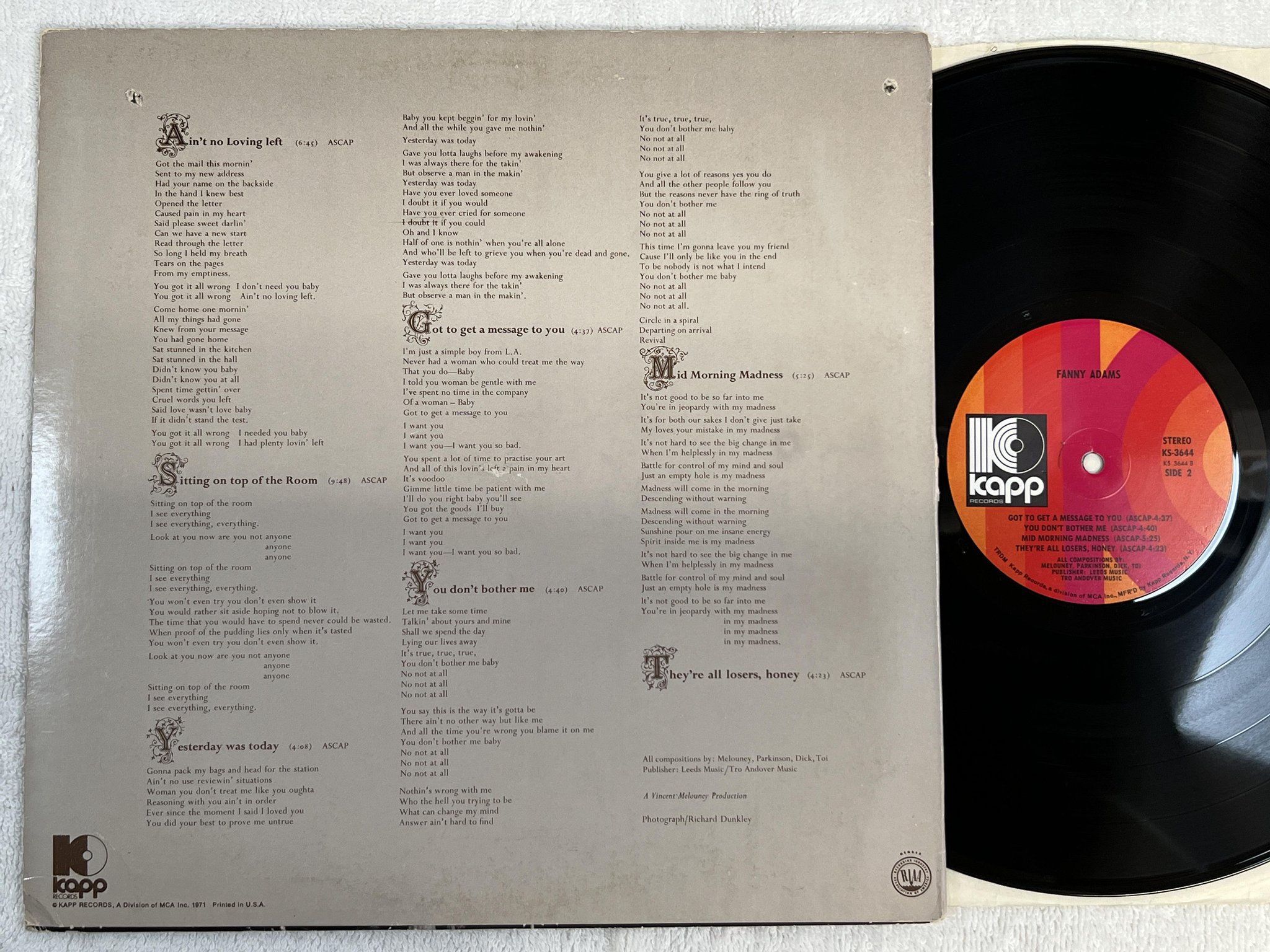 Omslagsbild för skivan FANNY ADAMS s/t LP -71 US KAPP KS 3644