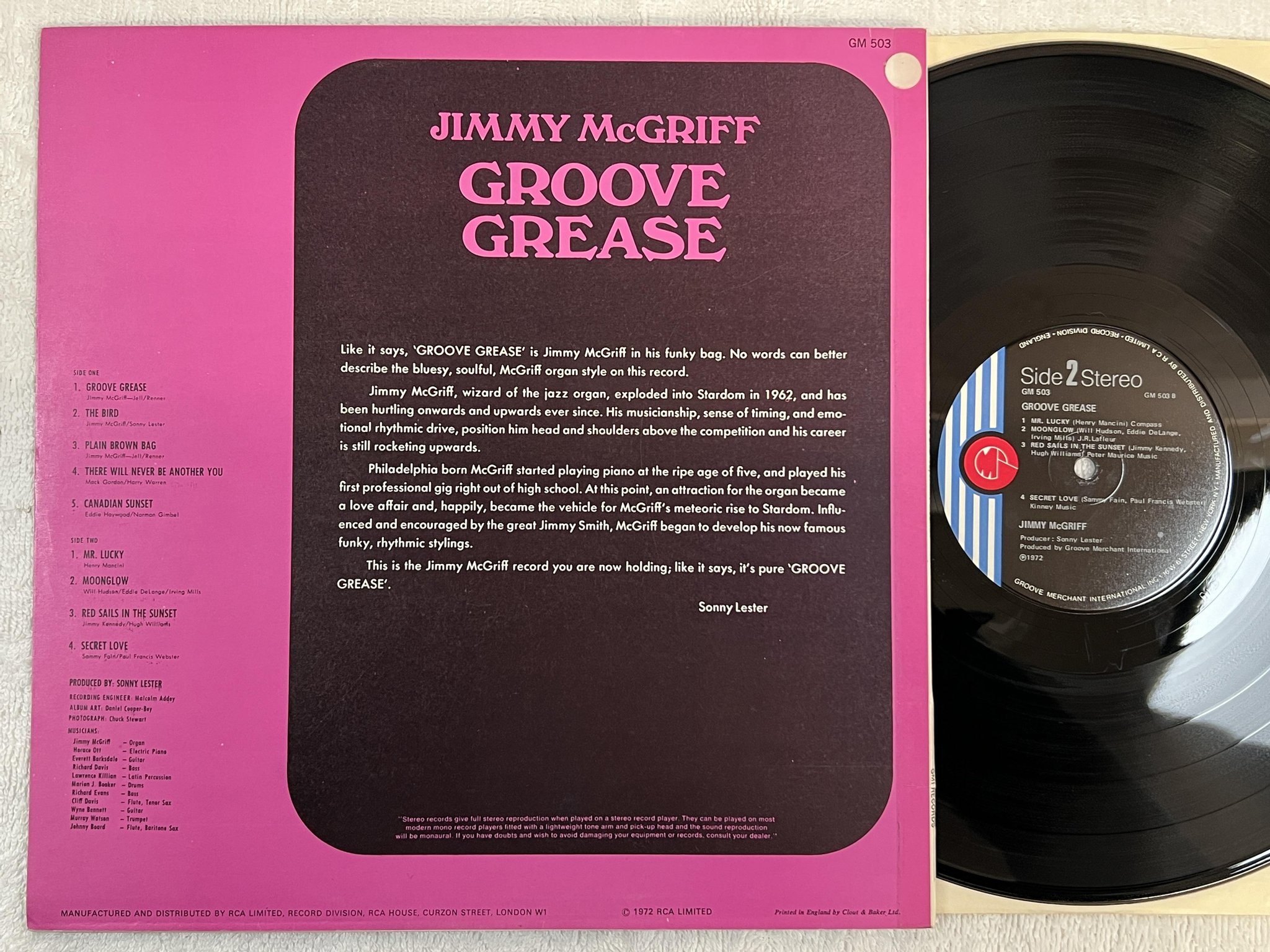 Omslagsbild för skivan JIMMY McGRIFF groove grease LP -72 UK GROOVE MERCHANT GM 503 jazz-funk