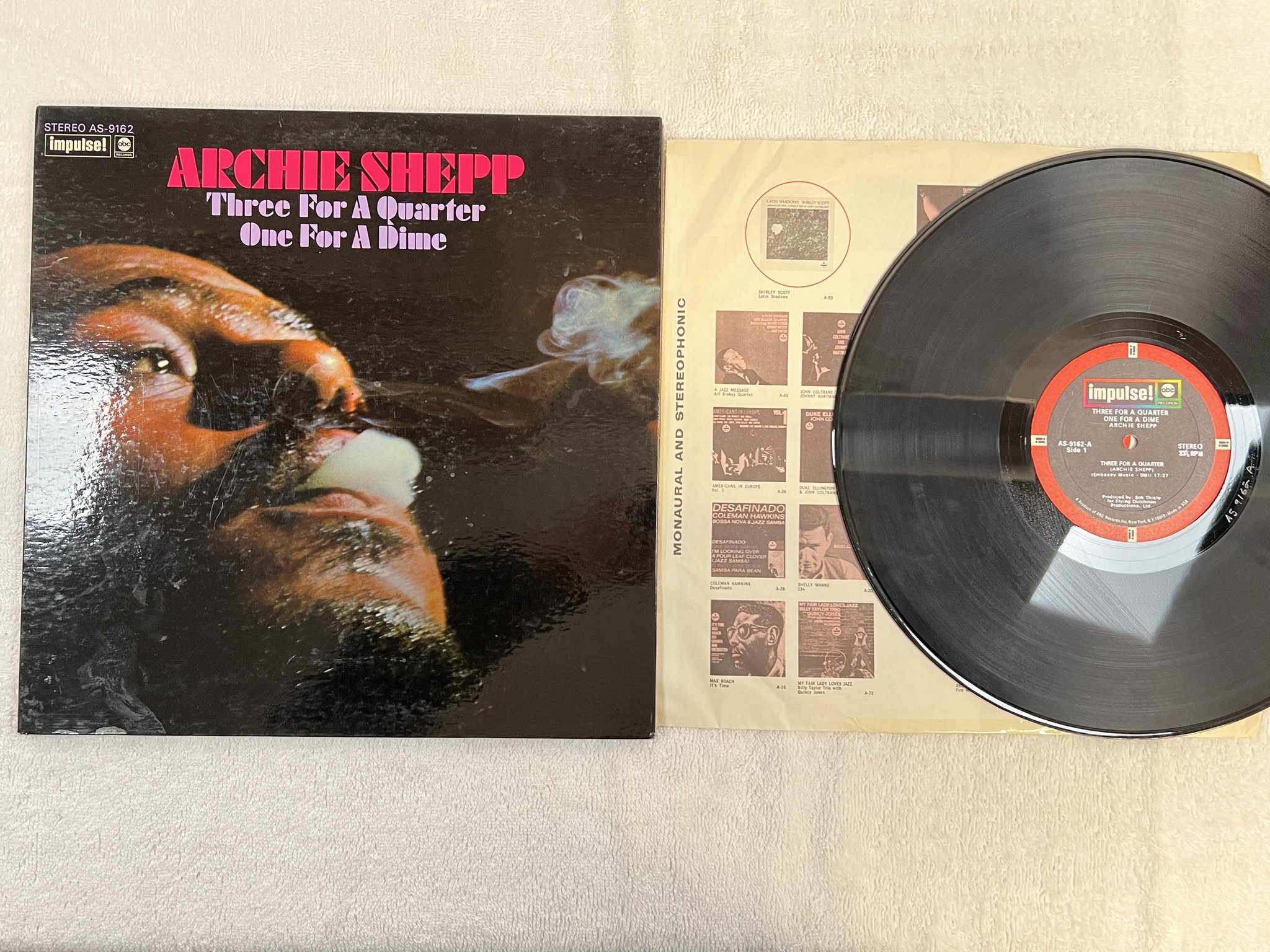 Omslagsbild för skivan ARCHIE SHEPP three for a quarter one for a dime LP US IMPULSE AS 9162