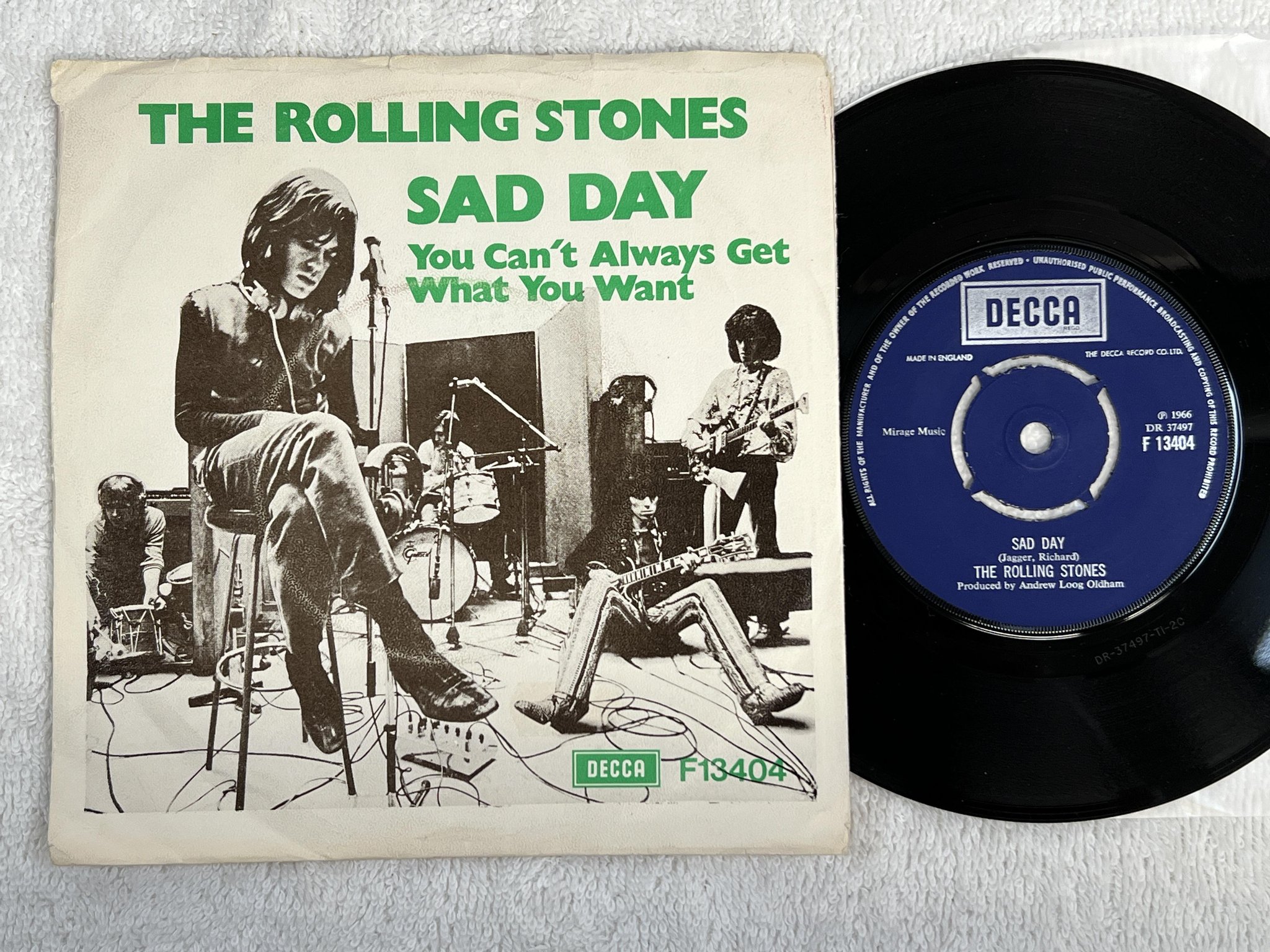 Omslagsbild för skivan THE ROLLING STONES sad day 7" -69 Swe DECCA F 13404 *** rare ***