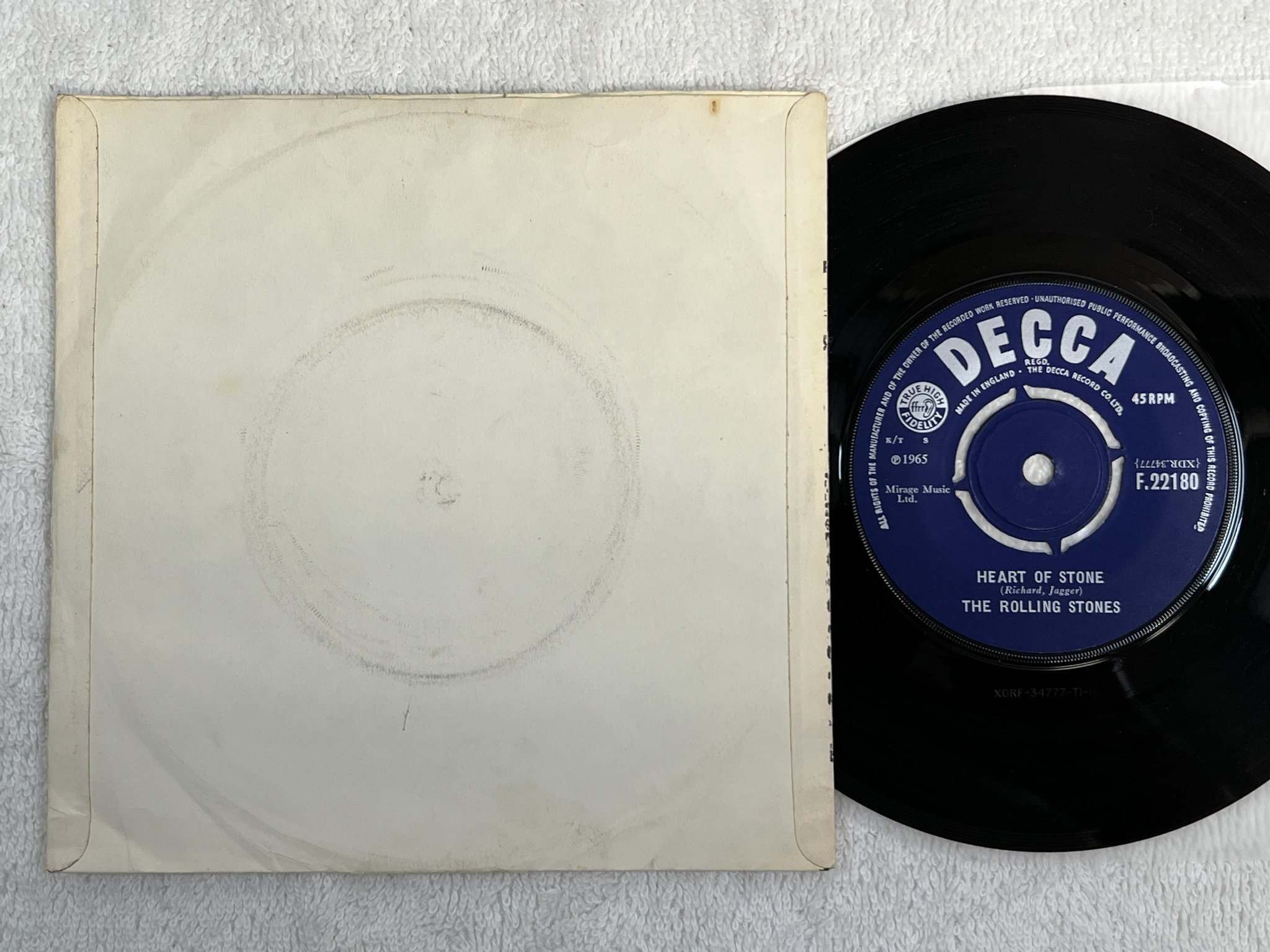 Omslagsbild för skivan THE ROLLING STONES heart of stone 7" -65 Den/UK DECCA F 22180