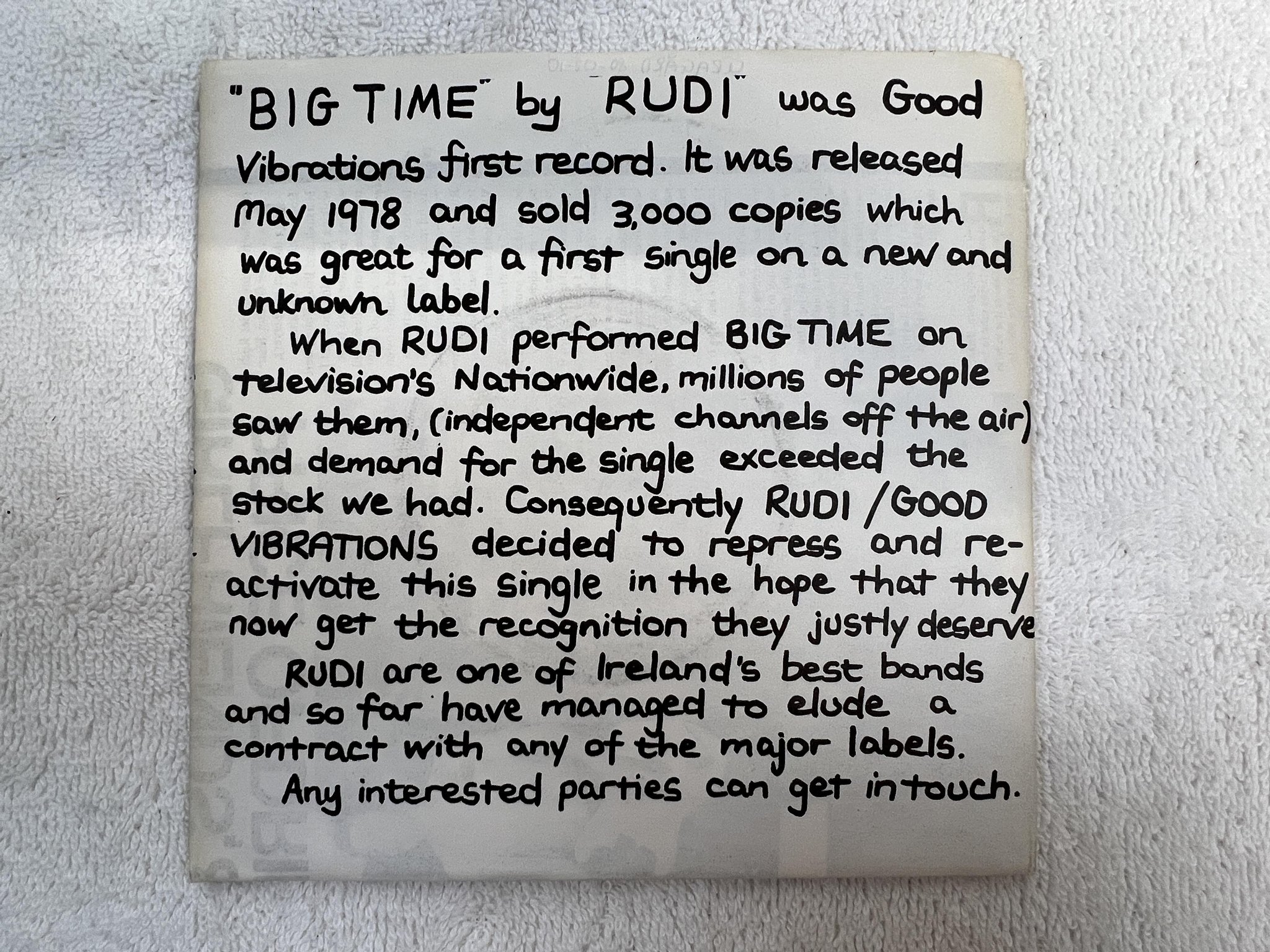Omslagsbild för skivan RUDI Big Time 7" -78/79 UK GOOD VIBRATIONS GOT 1 *** RARE NEW WAVE ***