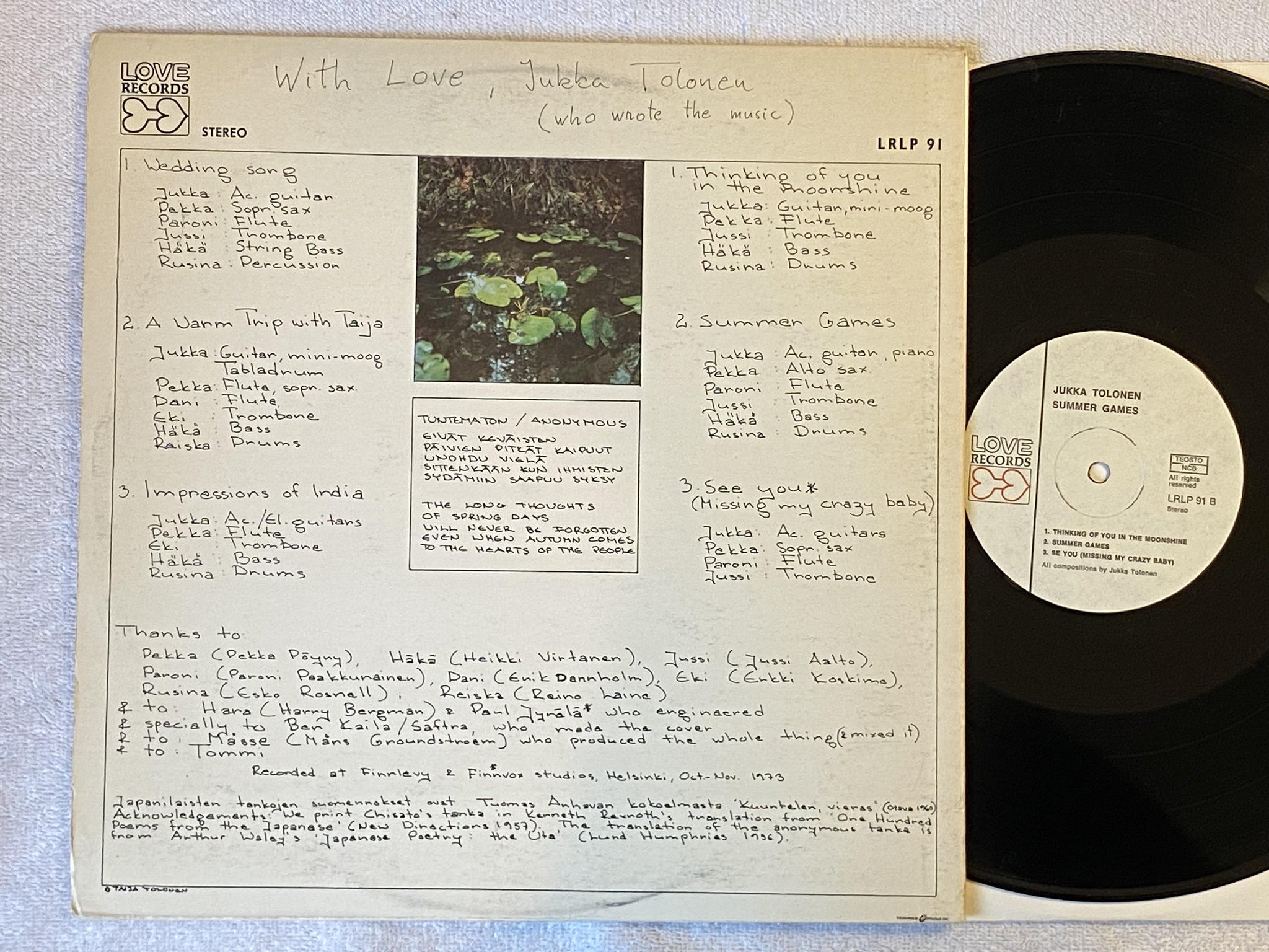 Omslagsbild för skivan JUKKA TOLONEN summer games LP -73 Finland LOVE LRLP 91