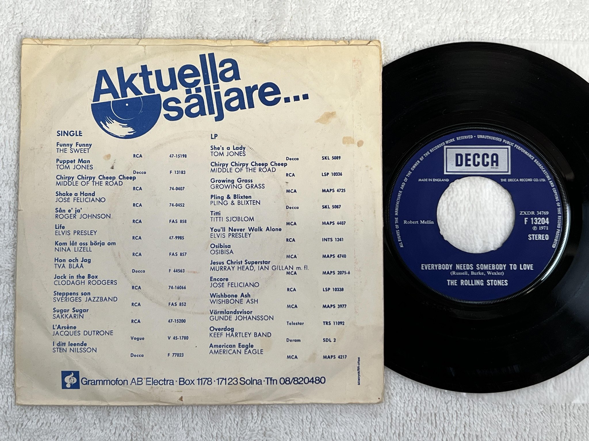 Omslagsbild för skivan THE ROLLING STONES street fighting man 7"single -71 DECCA F13204 ** RARE **