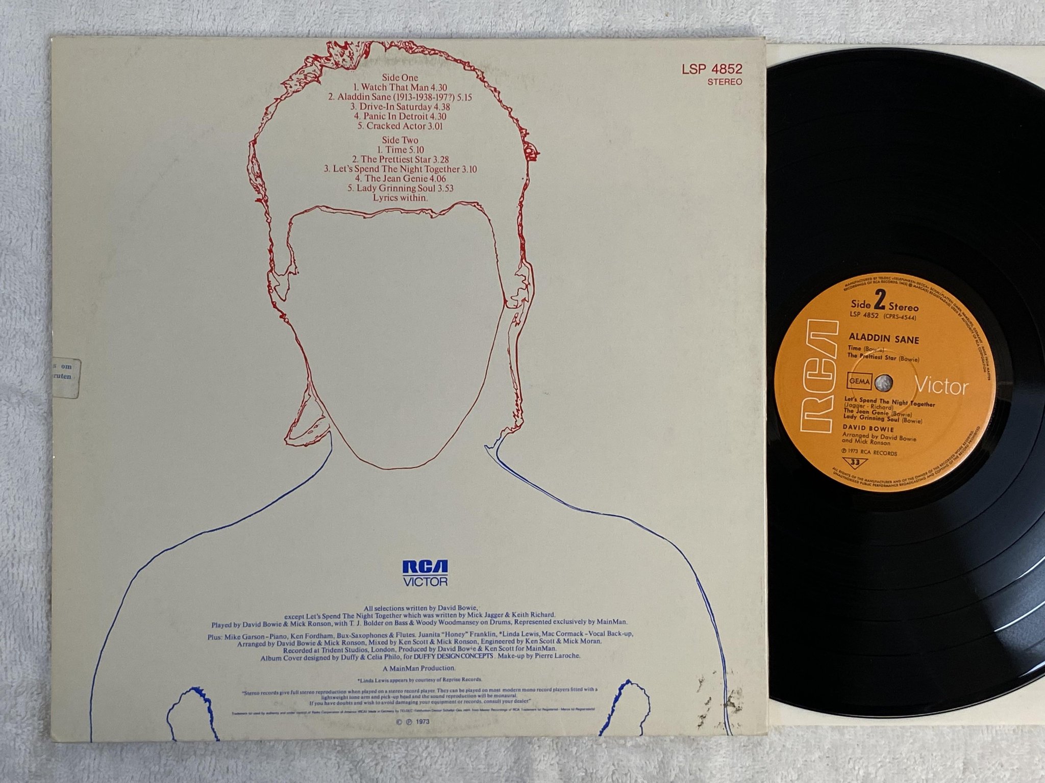 Omslagsbild för skivan DAVID BOWIE Alladin Sane LP -73 Ger RCA LSP 4852