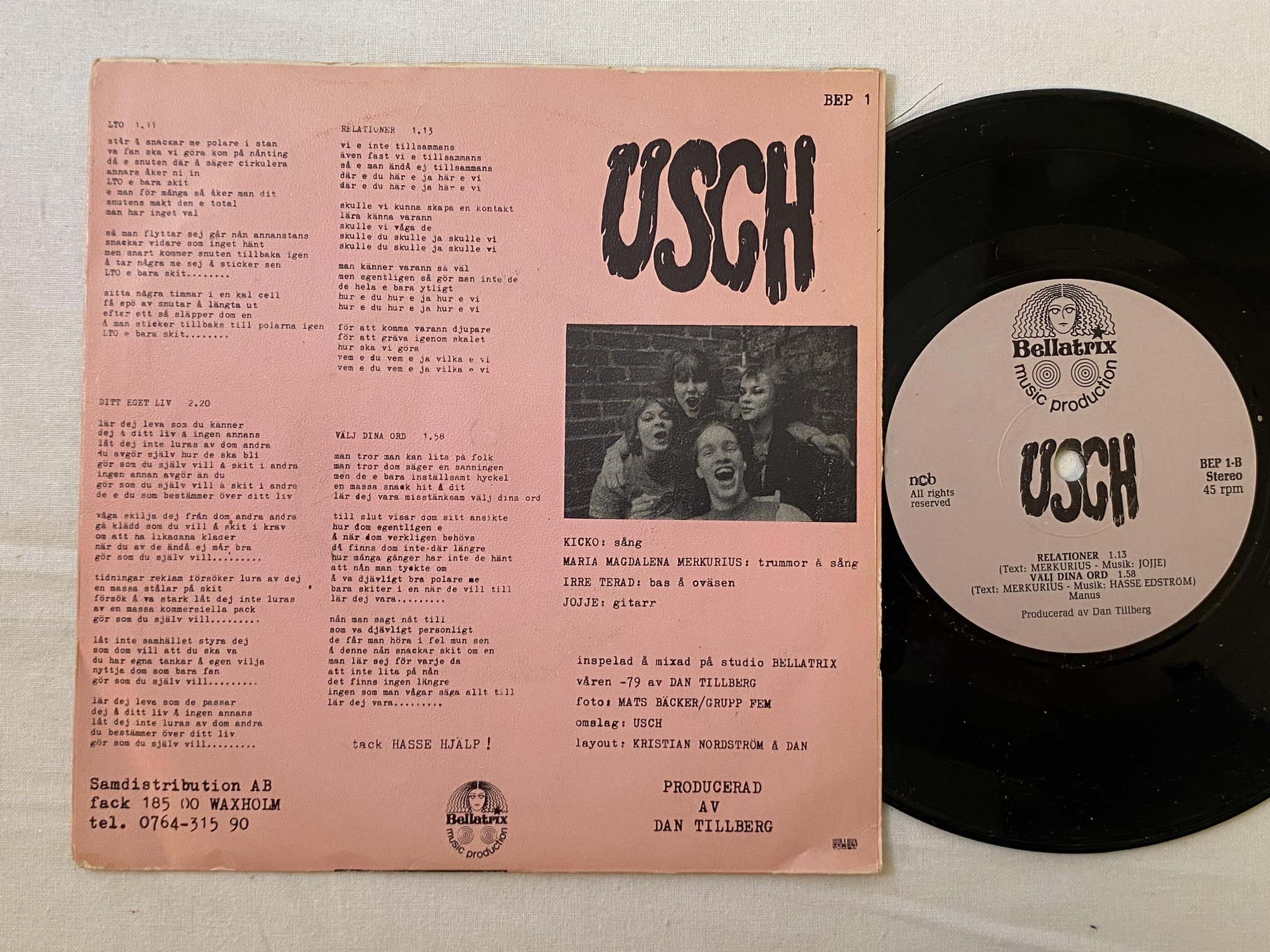 Omslagsbild för skivan USCH s/t 7" -79 Swe BELLATRIX BEP 1 *** RARE PUNK ***