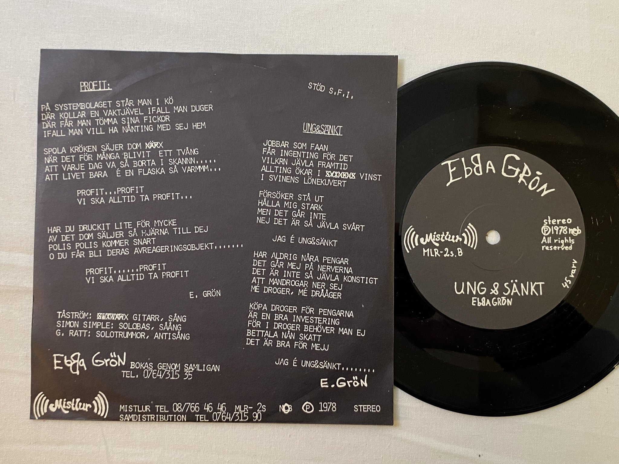 Omslagsbild för skivan EBBA GRÖN antirock 7" re -78 Swe MISTLUR MLR-2s